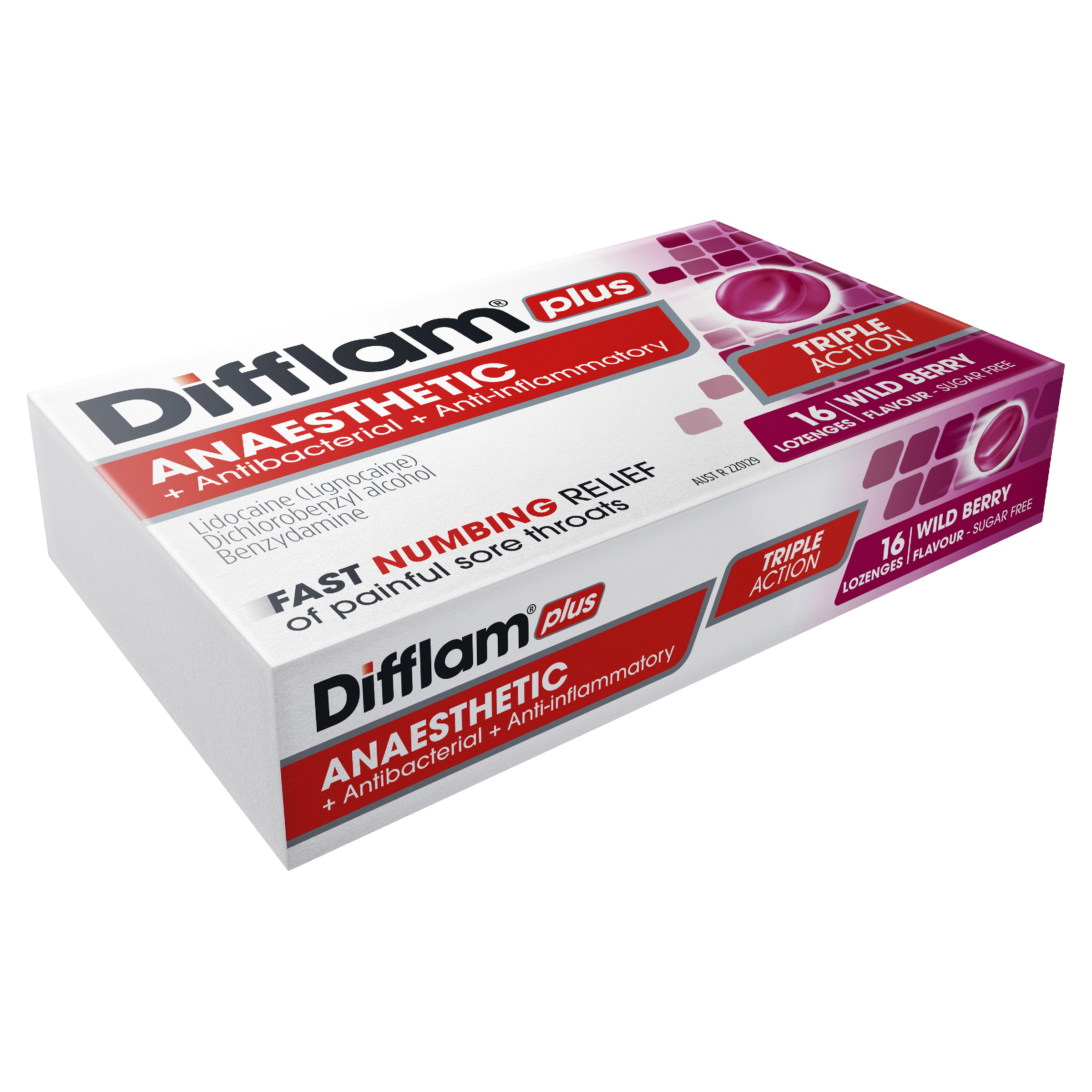 DIFFLAM PLUS ANAESTHETIC WILD BERRY THROAT 16 LOZENGES - Image 9
