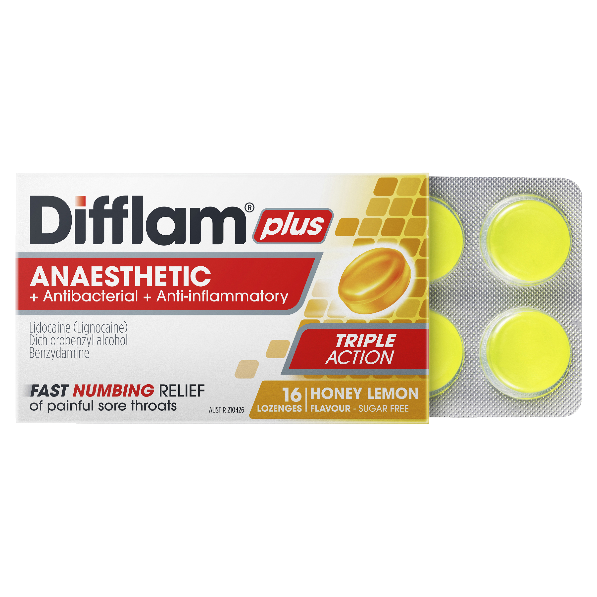 DIFFLAM PLUS ANAESTHETIC HONEY & LEMON SUGAR FREE 16 LOZENGES - Image 8