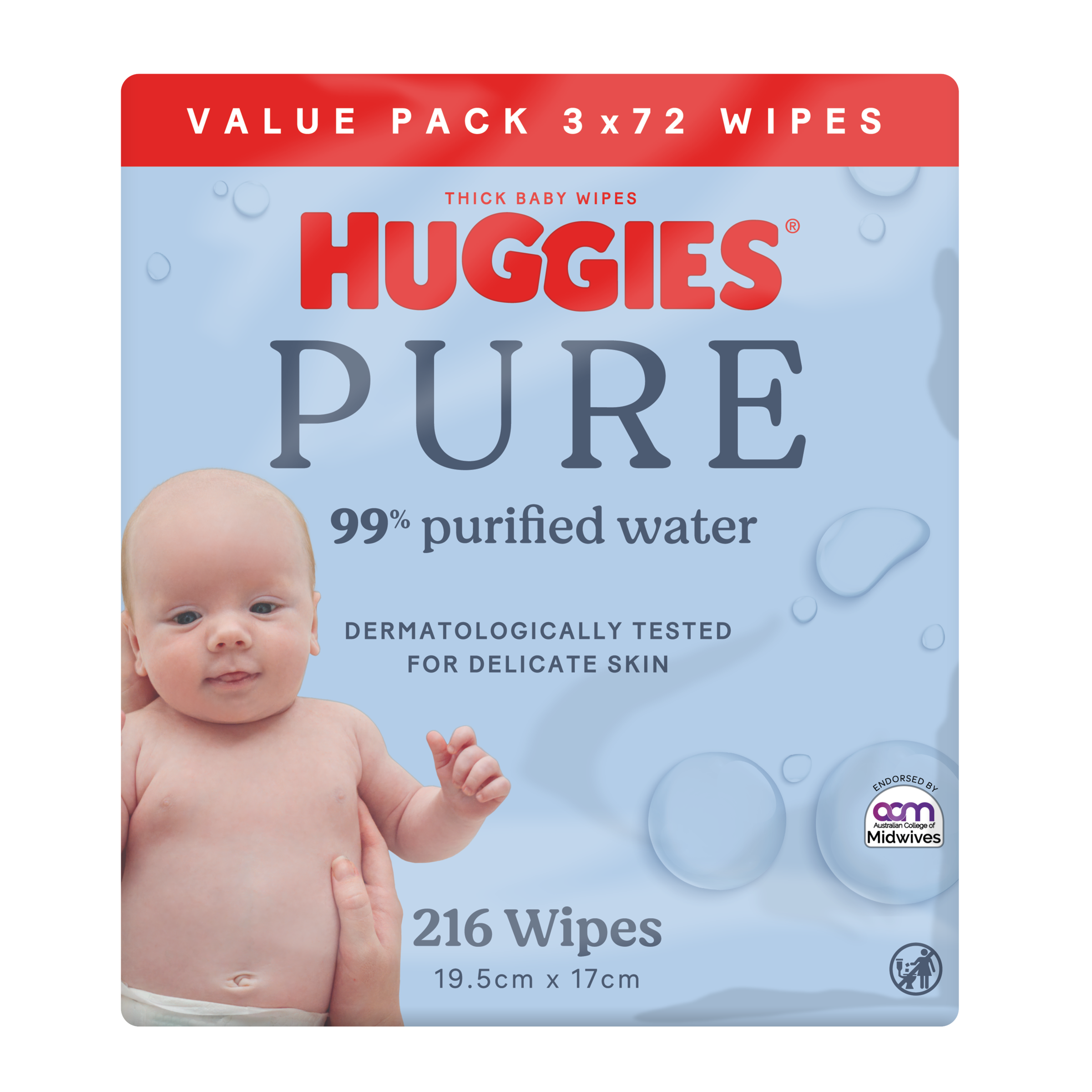 HUGGIES 99% PURIFIED WATER BABY WIPES VALUE 216 PACK - Image 2