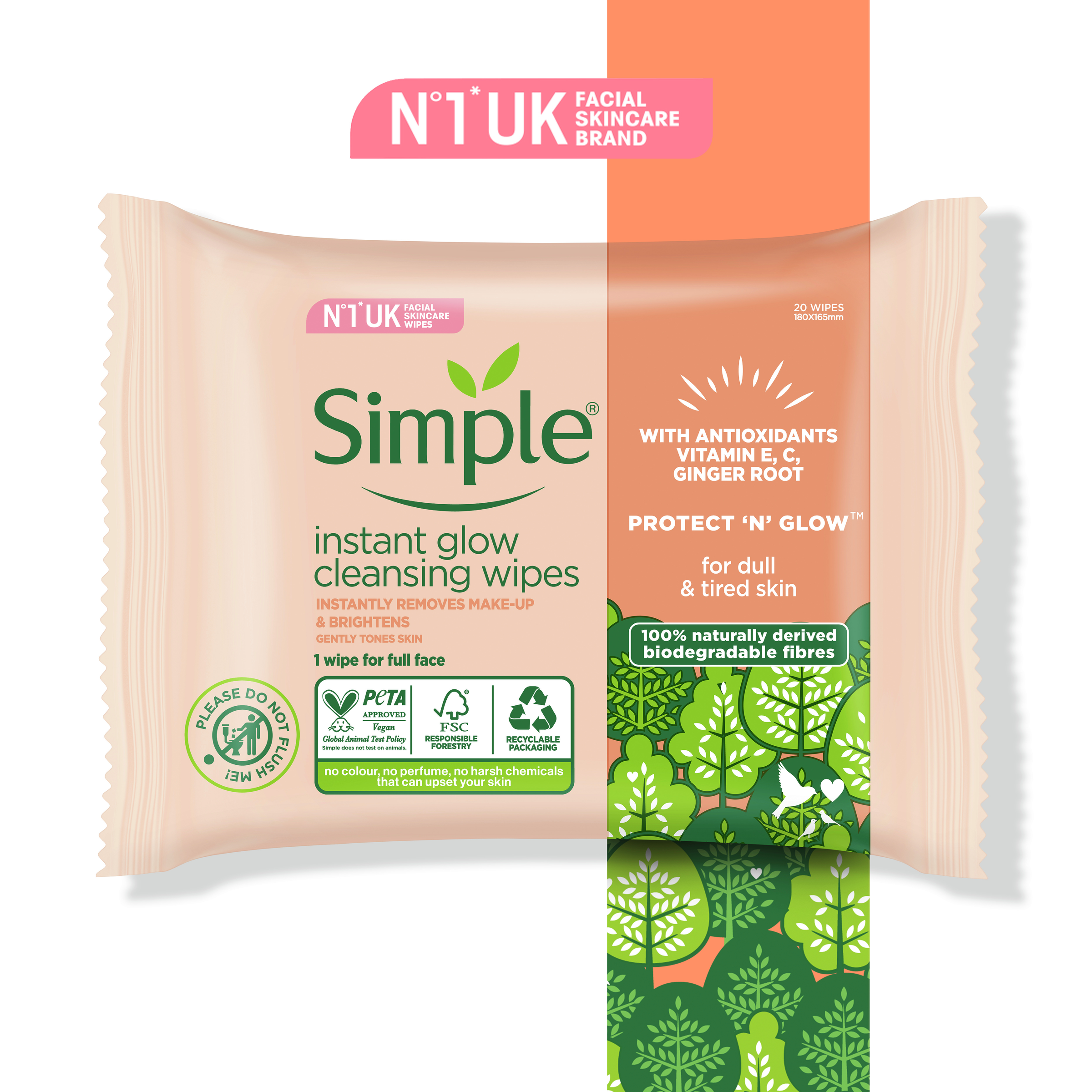 SIMPLE FACE WIPES PROTECT AND GLOW INSTANT GLOW 20 PACK - Image 4