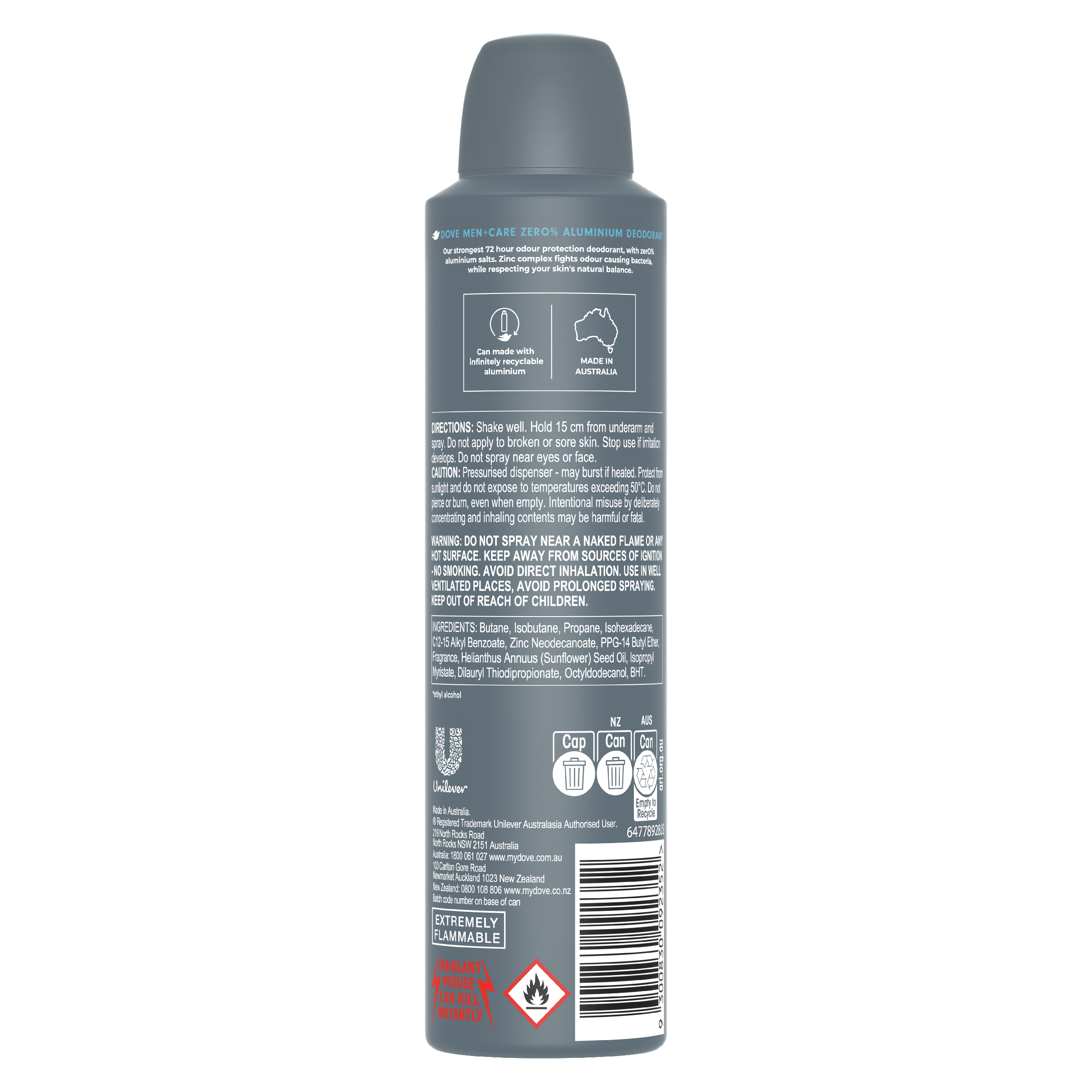 DOVE MEN ANTIPERSPIRANT CLEAN COMFORT ZERO ALUMINIUM 250ML - Image 2