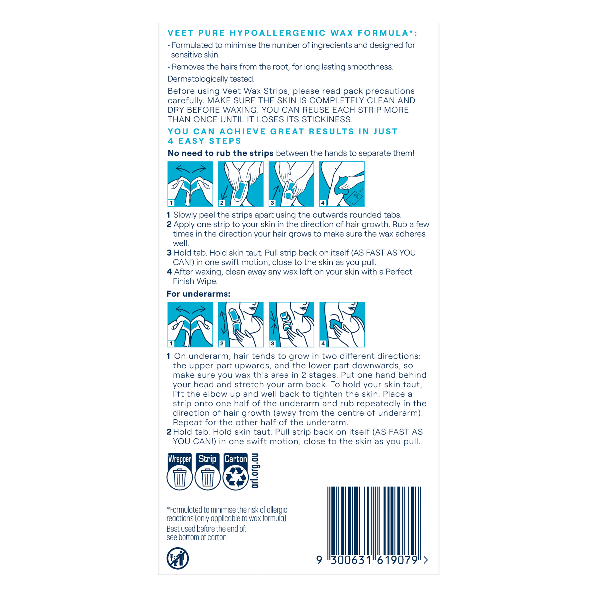 VEET PURE COLD WAX STRIPS LEGS & BODY SENSITIVE SKIN 40 PACK - Image 2