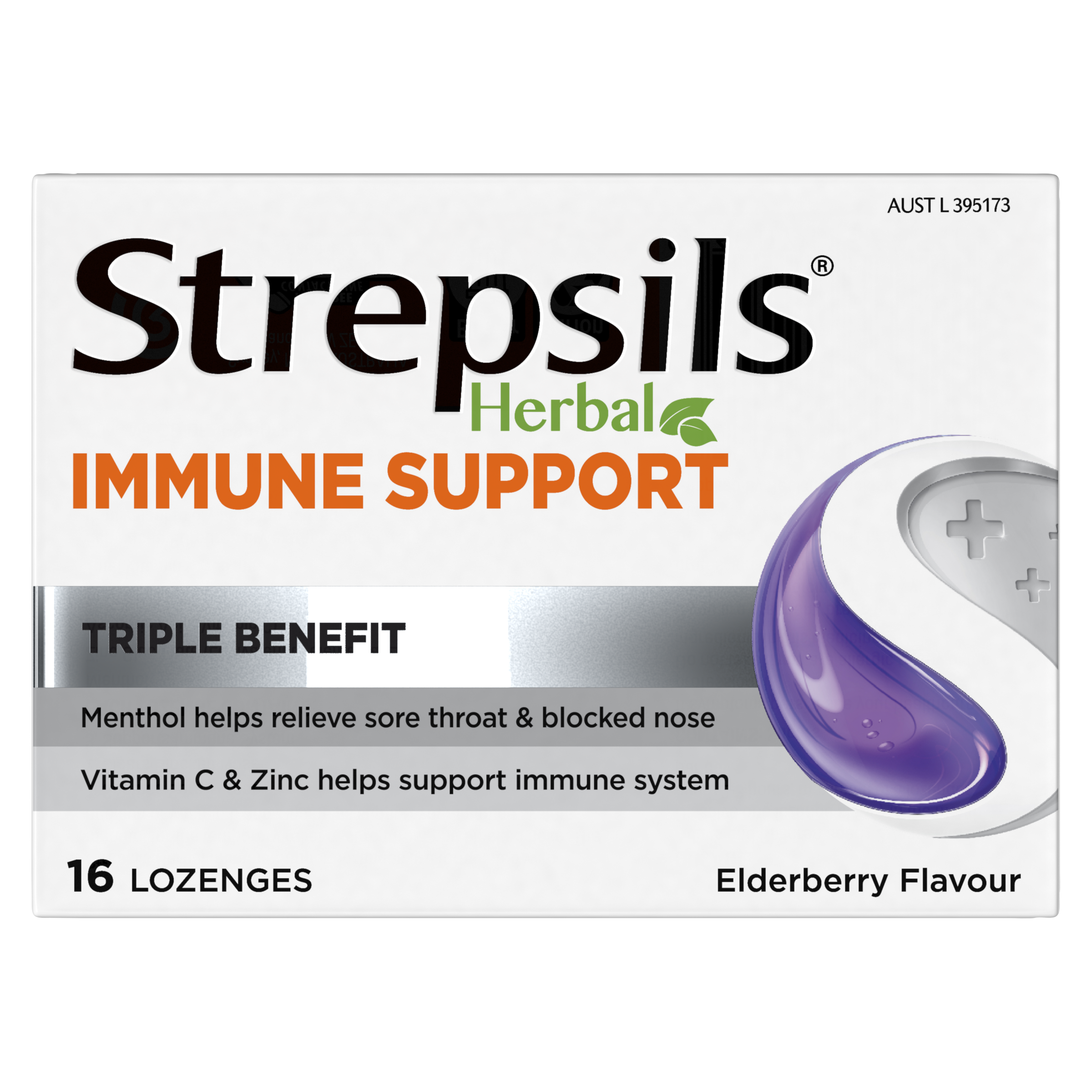 STREPSILS HERBAL IMMUNE SUPPORT ELDERBERRY 16 LOZENGES - Image 2