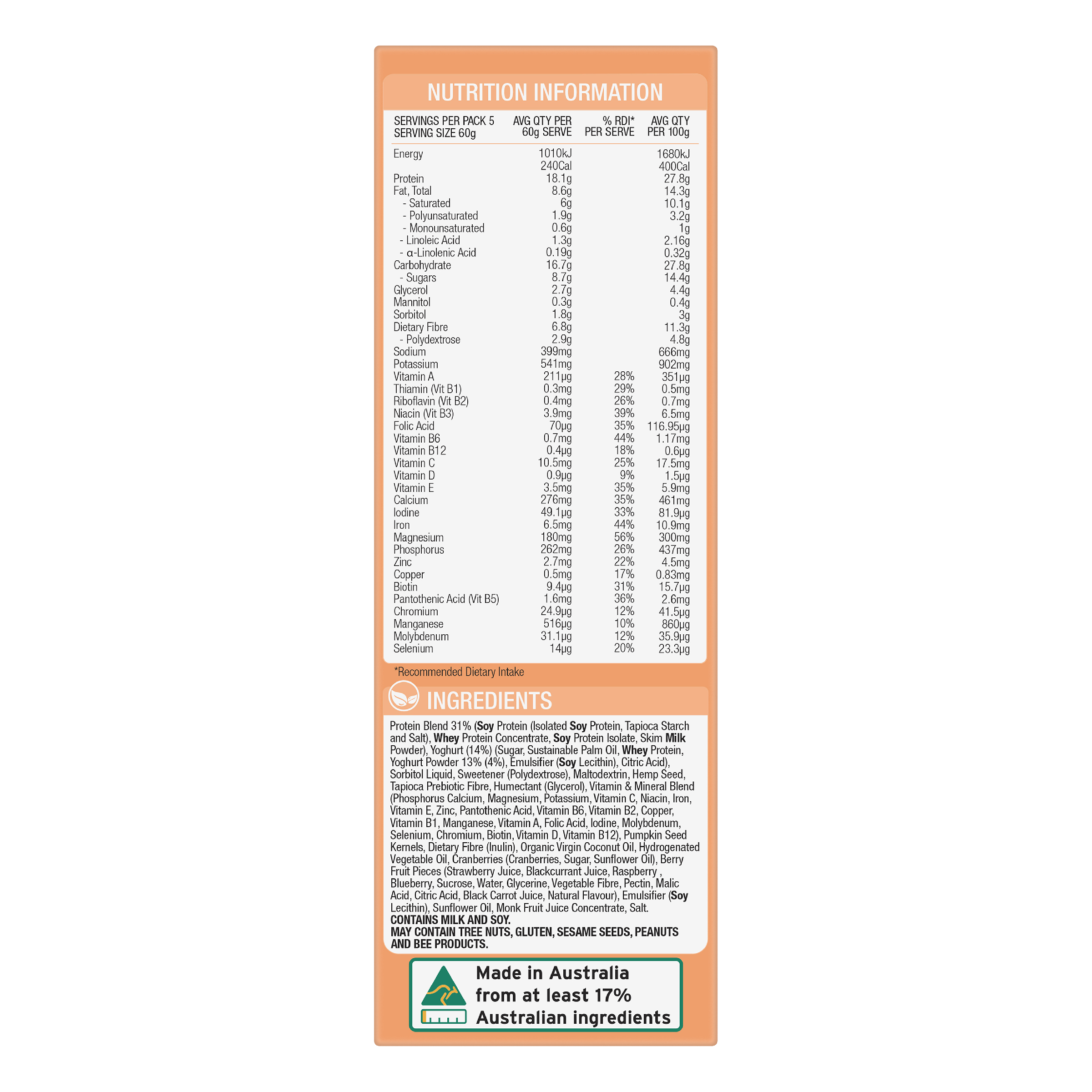 OPTISLIM VLCD BAR YOGHURT CEREAL 60G 5 PACK - Image 3