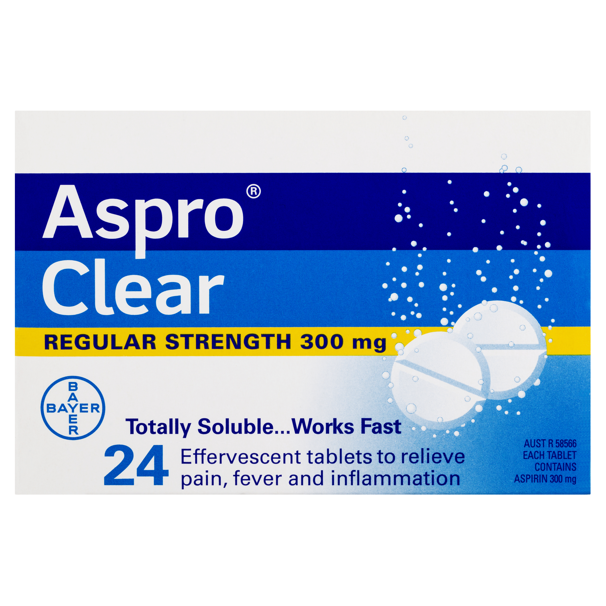 ASPRO CLEAR ASPIRIN 300MG 24 EFFERVESCENT TABLETS - Image 2