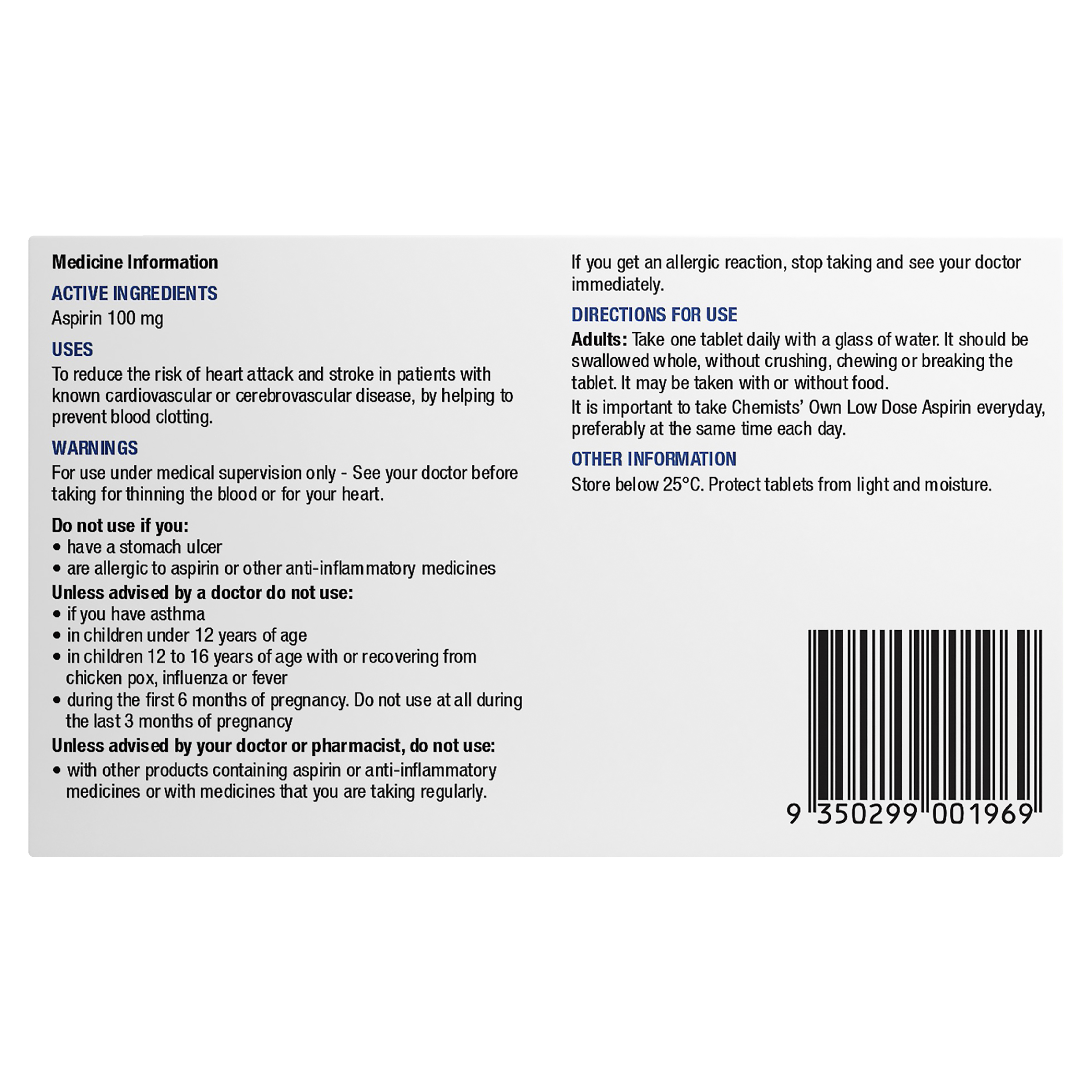 CHEMISTS OWN LOW DOSE ASPIRIN 168 TABLETS - Image 3