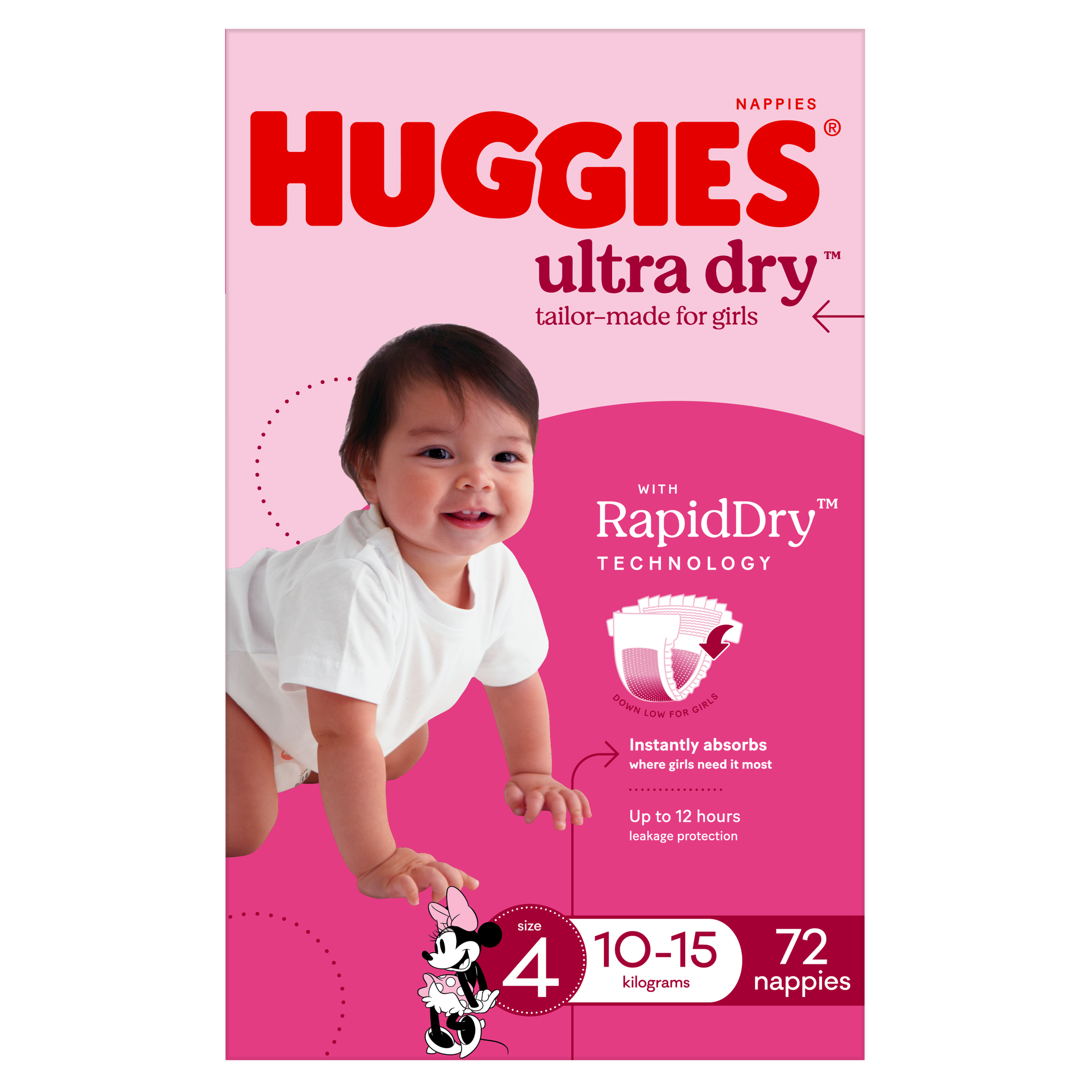 HUGGIES JUMBO ULTRADRY NAPPIES TODDLER GIRL 72 PACK - Image 2