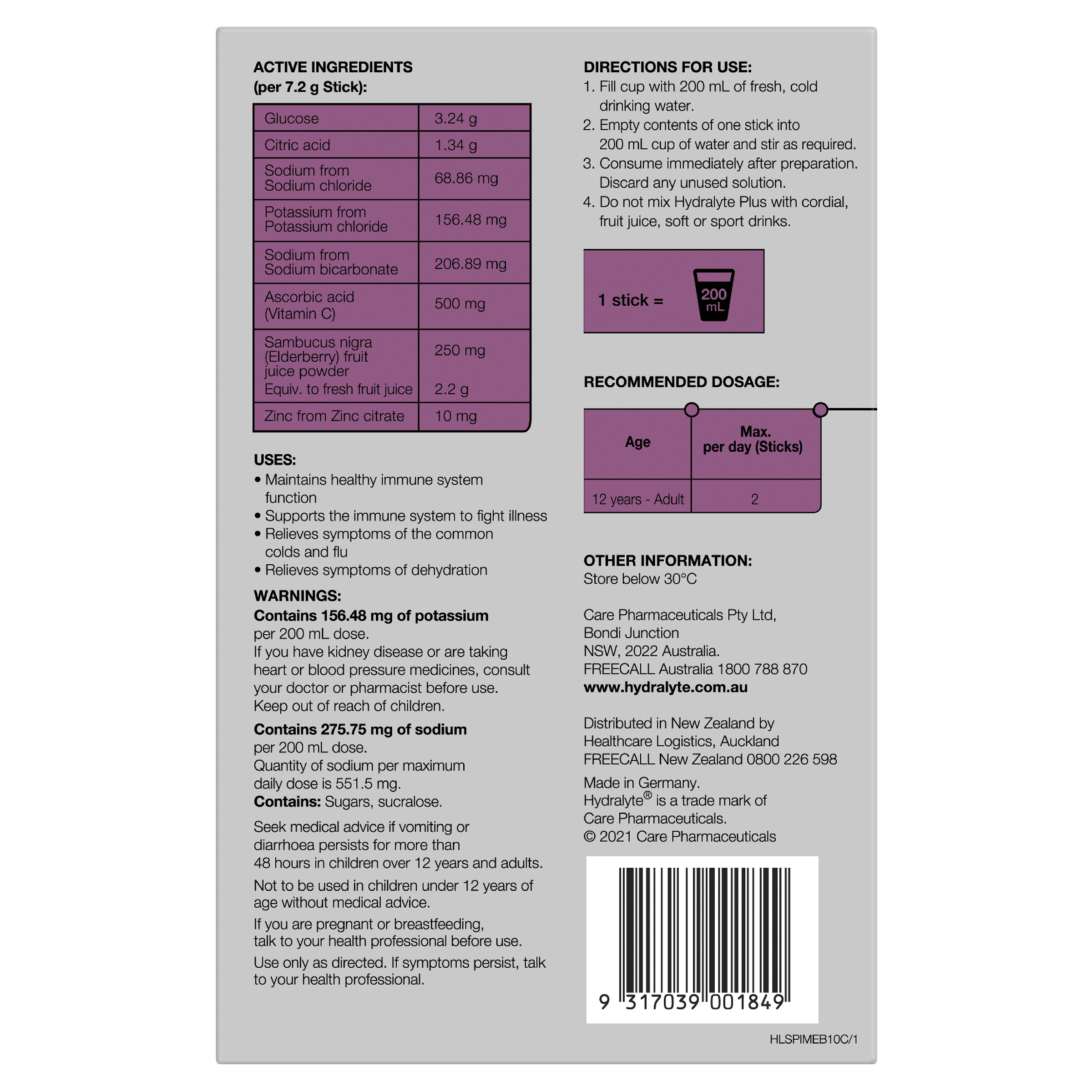 HYDRALYTE PLUS IMMUNITY ELDERBERRY SACHETS 10 PACK - Image 4
