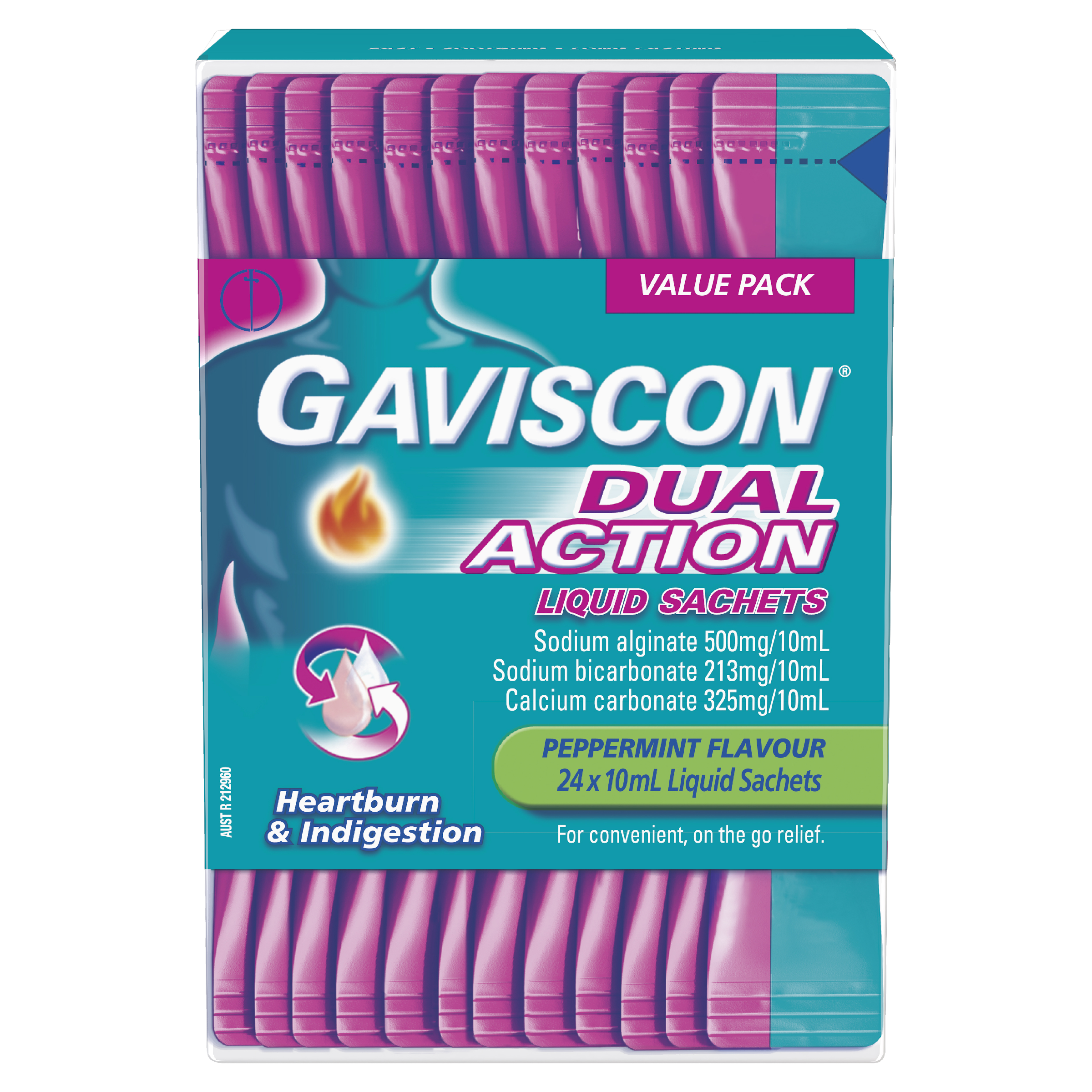 GAVISCON DUAL ACTION PEPPERMINT LIQUID 10ML SACHETS 24 PACK - Image 7