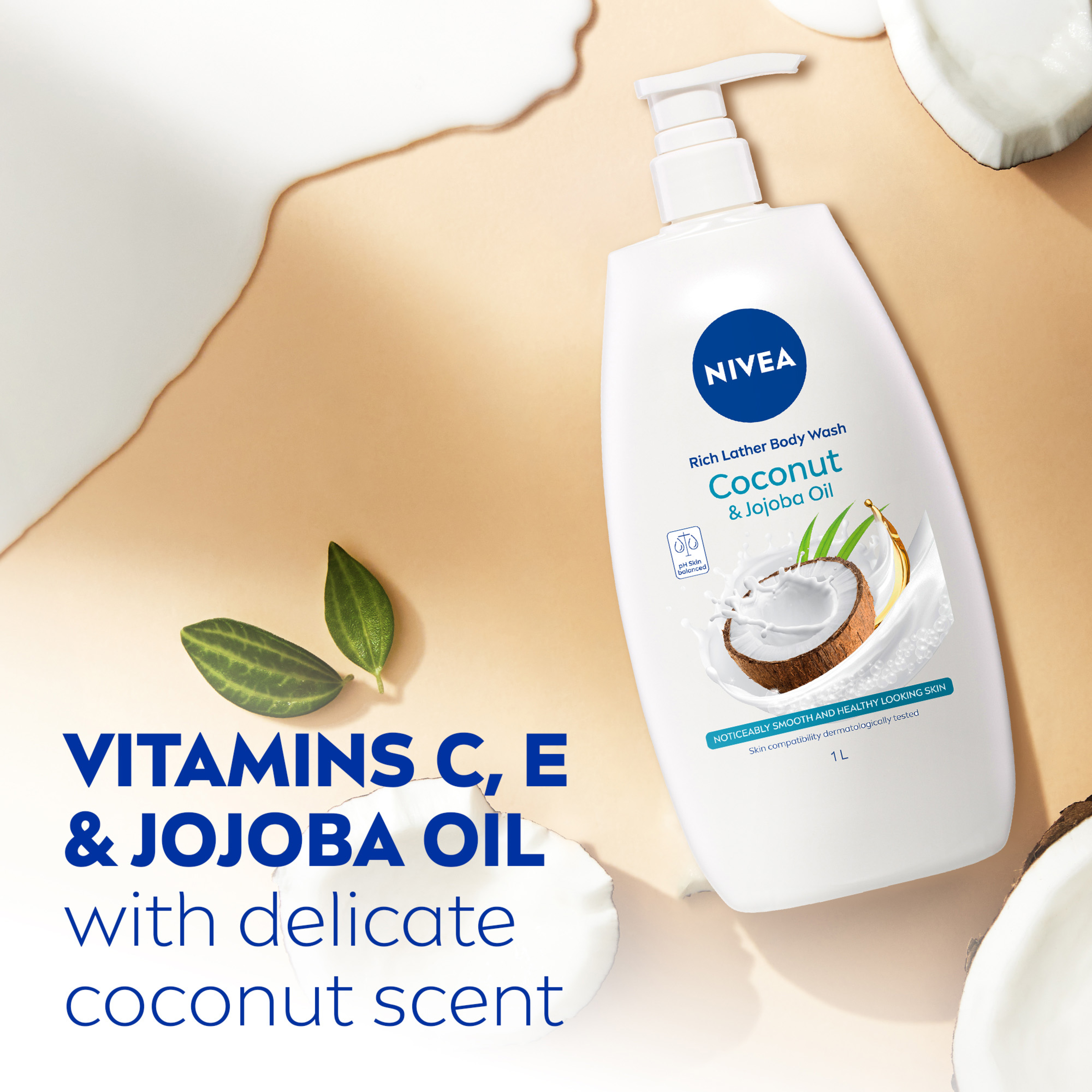 NIVEA SHOWER CREME BODY WASH COCONUT & JOJOBA OIL 1 LITRE - Image 3