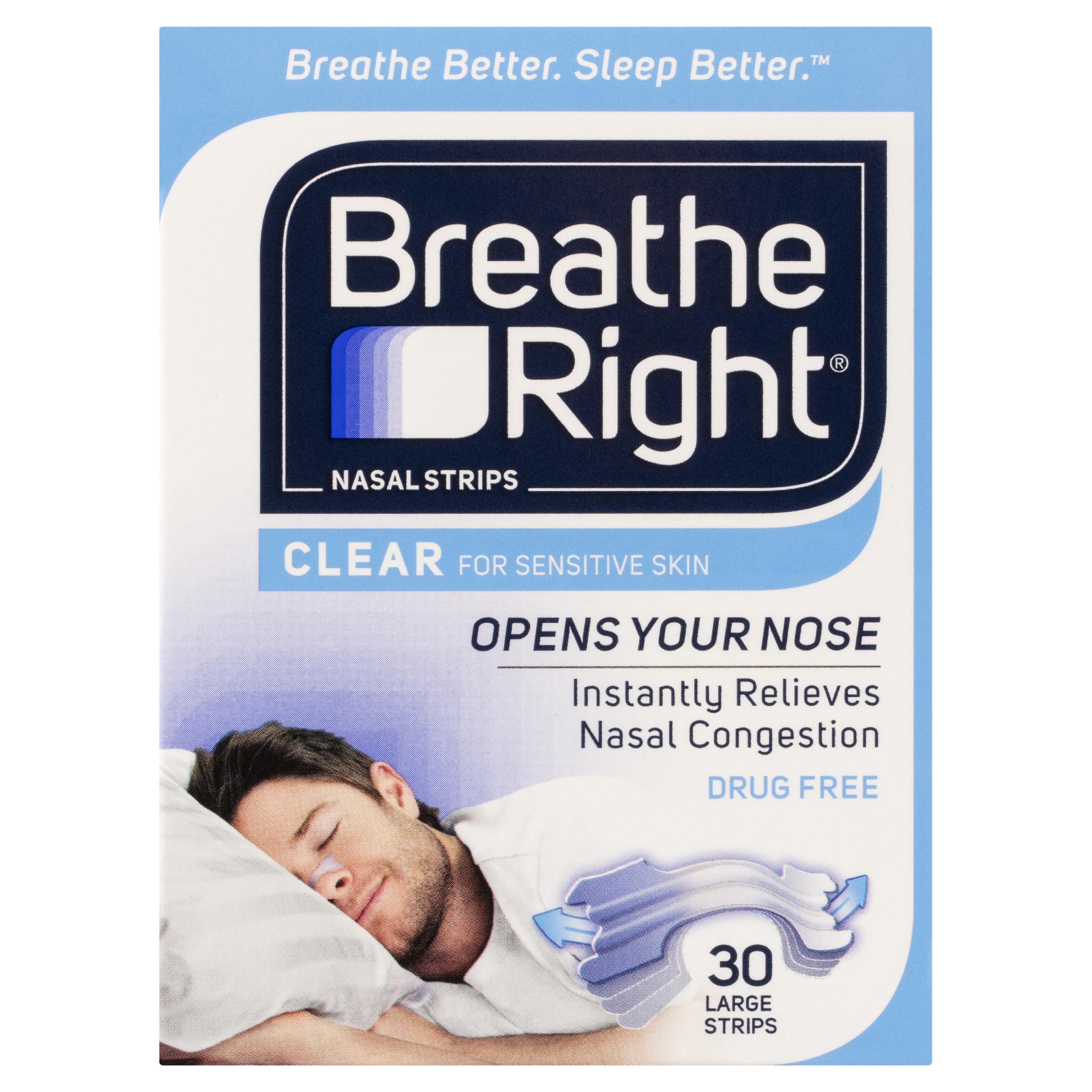 BREATHE RIGHT NASAL STRIPS CLEAR LARGE 30 PACK - Image 2