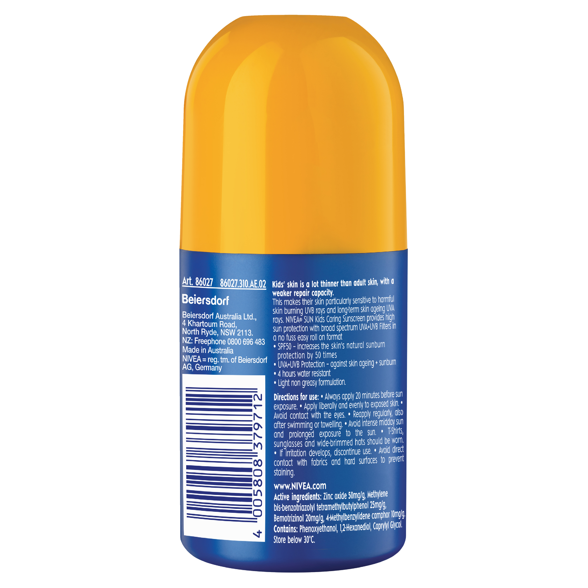 NIVEA KIDS CARING SUNSCREEN SPF50+ ROLL ON 65ML - Image 2