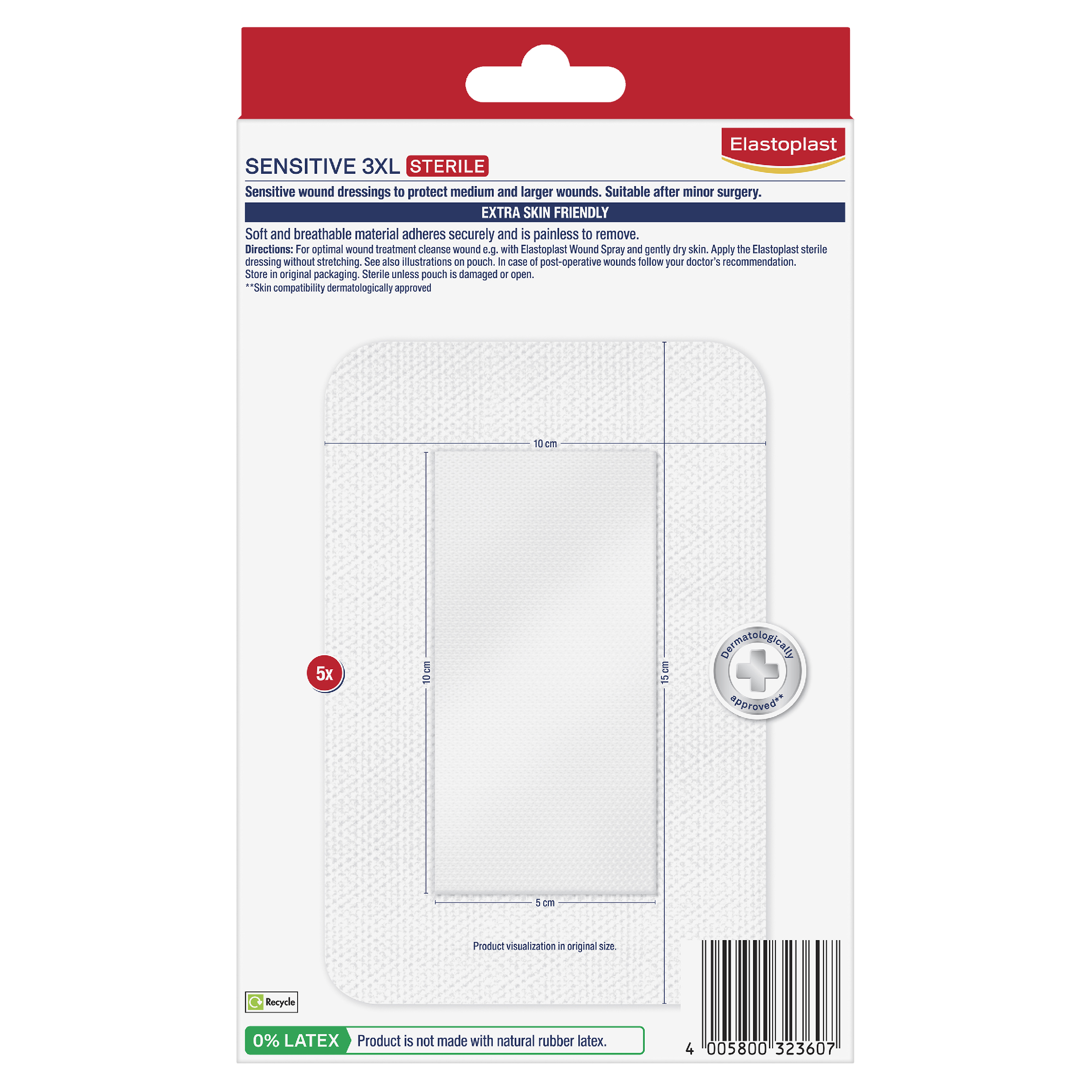 ELASTOPLAST SENSITIVE 3XL DRESSING 10CM X 15CM 5 PACK - Image 2