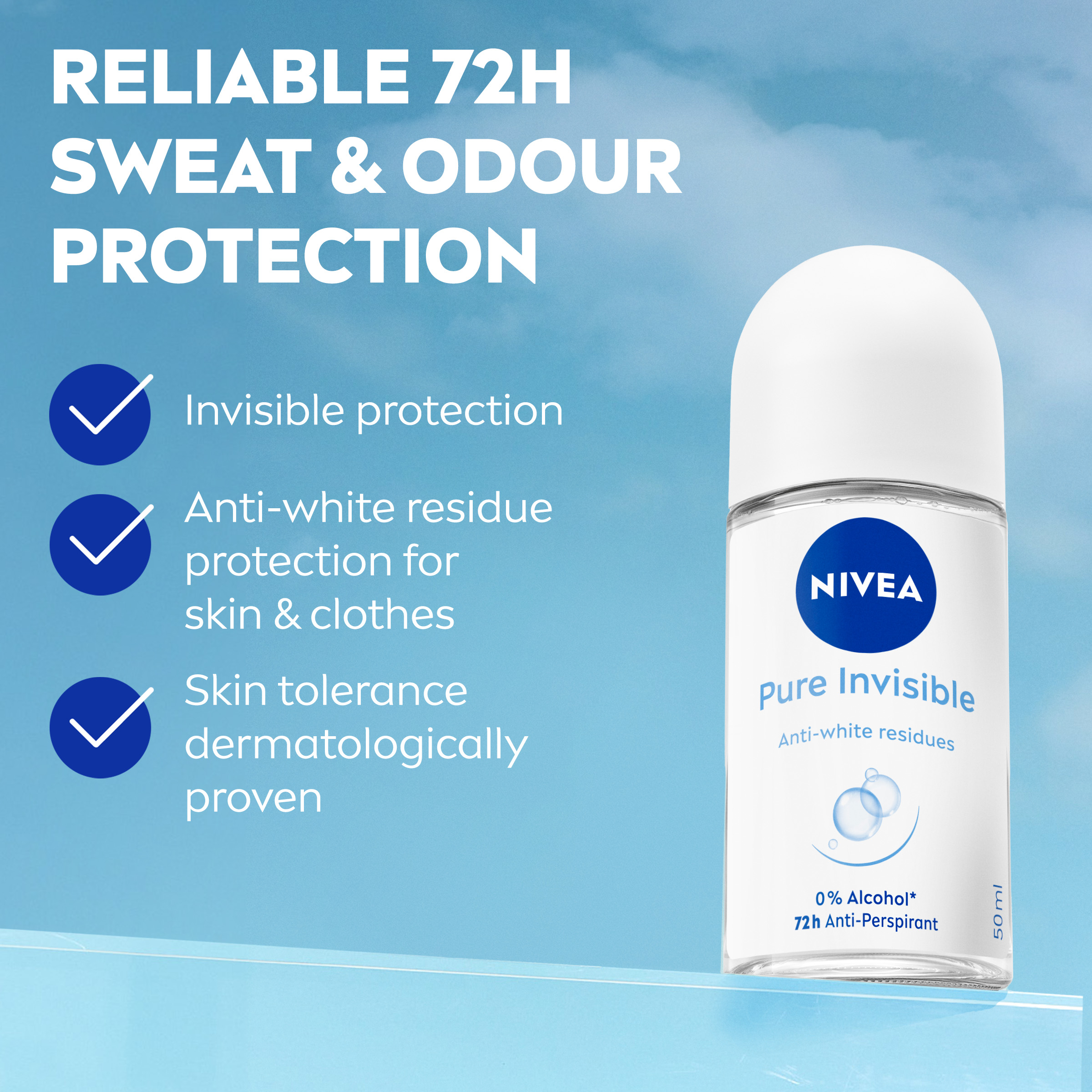 NIVEA WOMEN ANTIPERSPIRANT INVISIBLE PURE 48H ROLL ON 50ML - Image 4