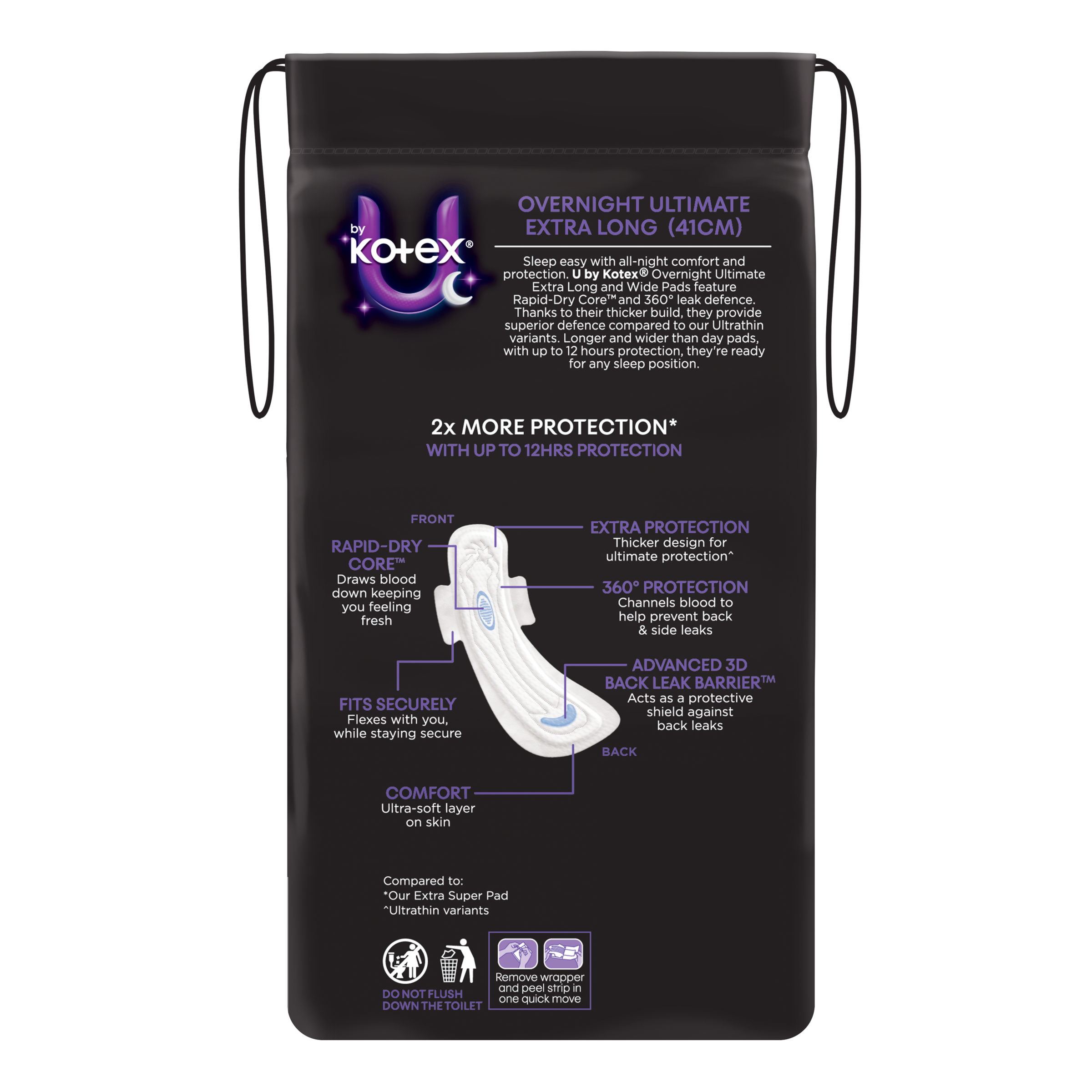 U BY KOTEX PADS MAXI ULTIMATE OVERNIGHT LONG WINGS 6 PACK - Image 3