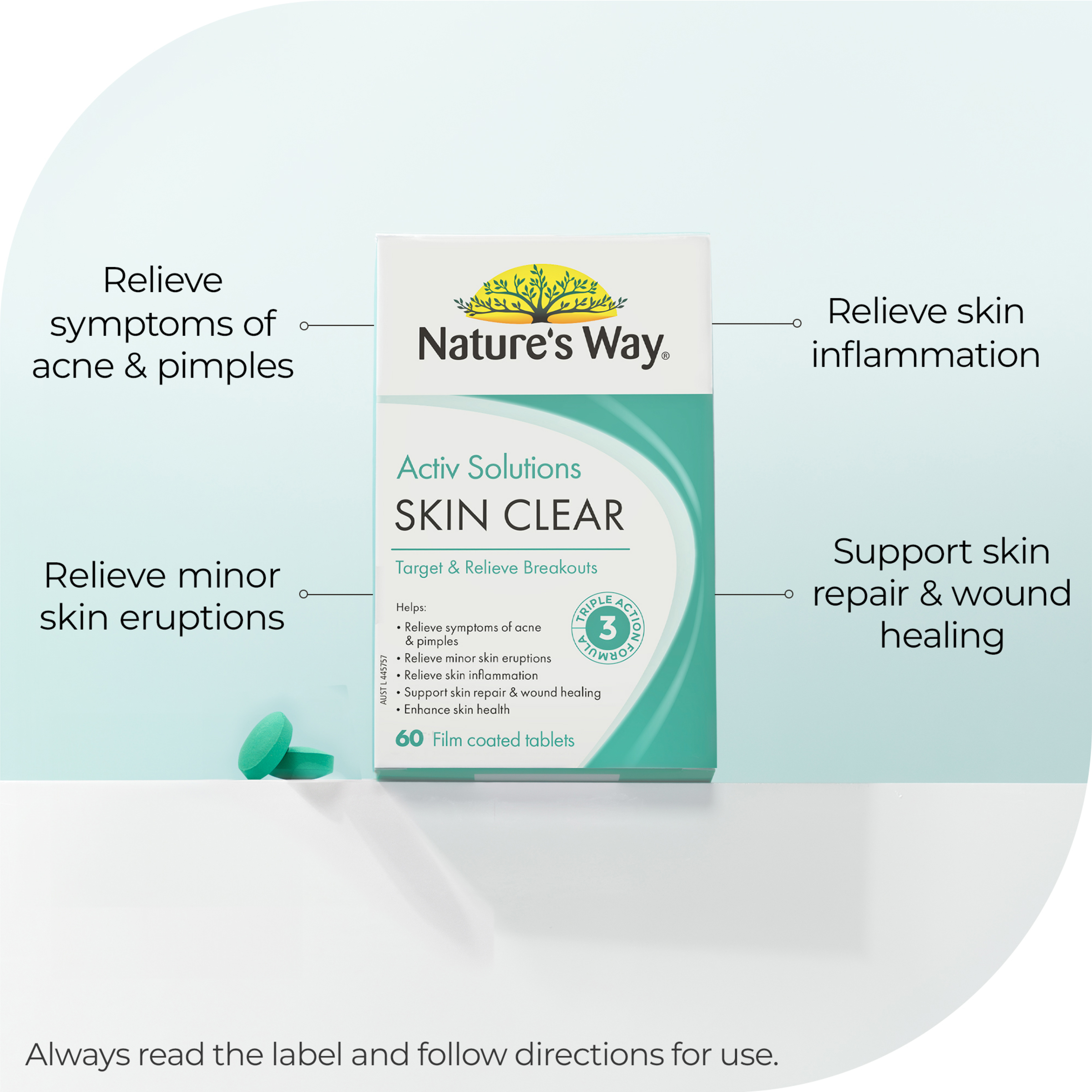 NATURES WAY ACTIVE SOLUTIONS SKIN CLEAR 60 TABLETS - Image 6