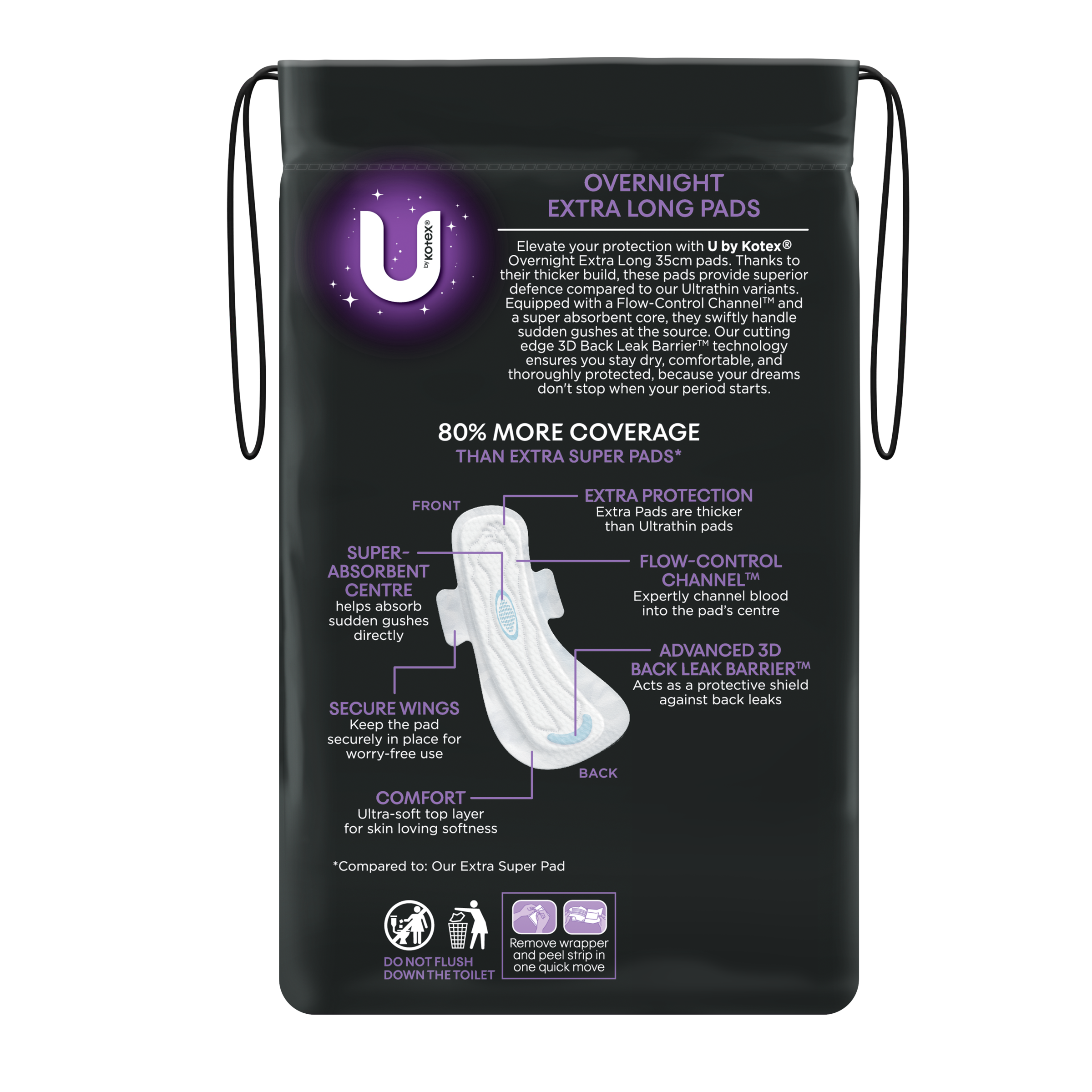 U BY KOTEX PADS EXTRA OVERNIGHT LONG WINGS 8 PACK - Image 4