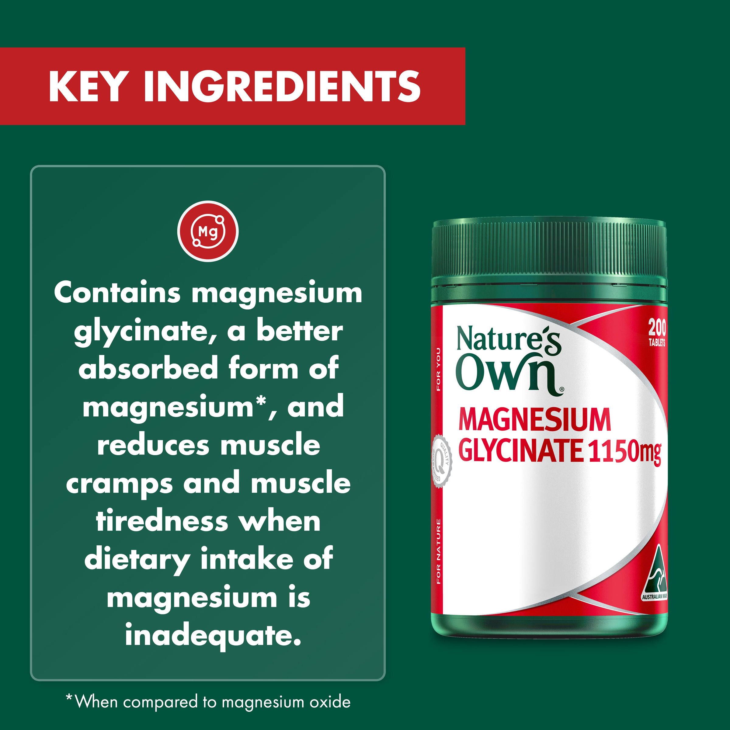 NATURES OWN MAGNESIUM GLYCINATE 1150MG 200 TABLETS - Image 5