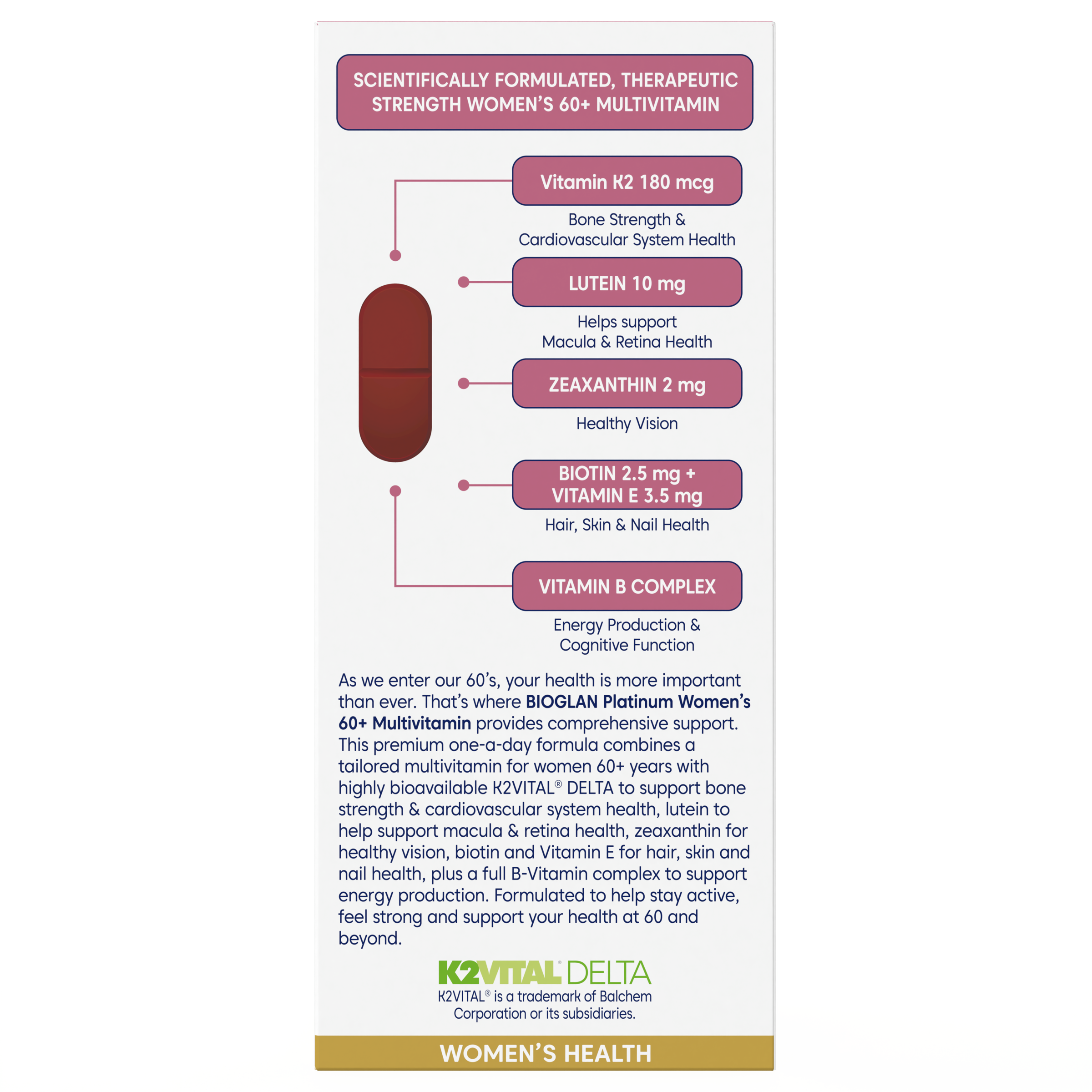 BIOGLAN PLATINUM WOMEN'S 60+ MULTIVITAMIN 60 TABLETS - Image 3
