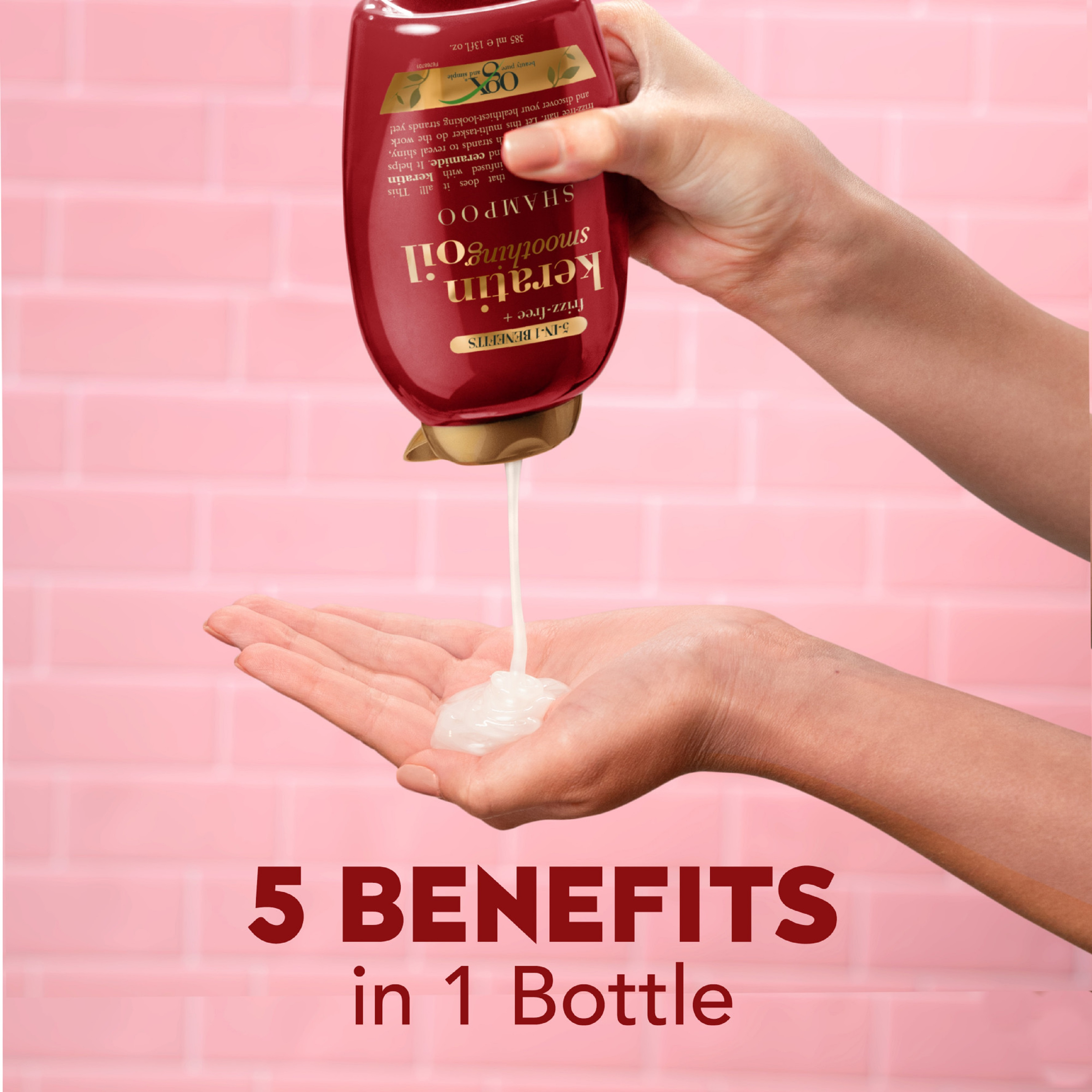 OGX 5IN1 BENEFITS FRIZZ FREE + KERATIN OIL SHAMPOO 385ML - Image 8