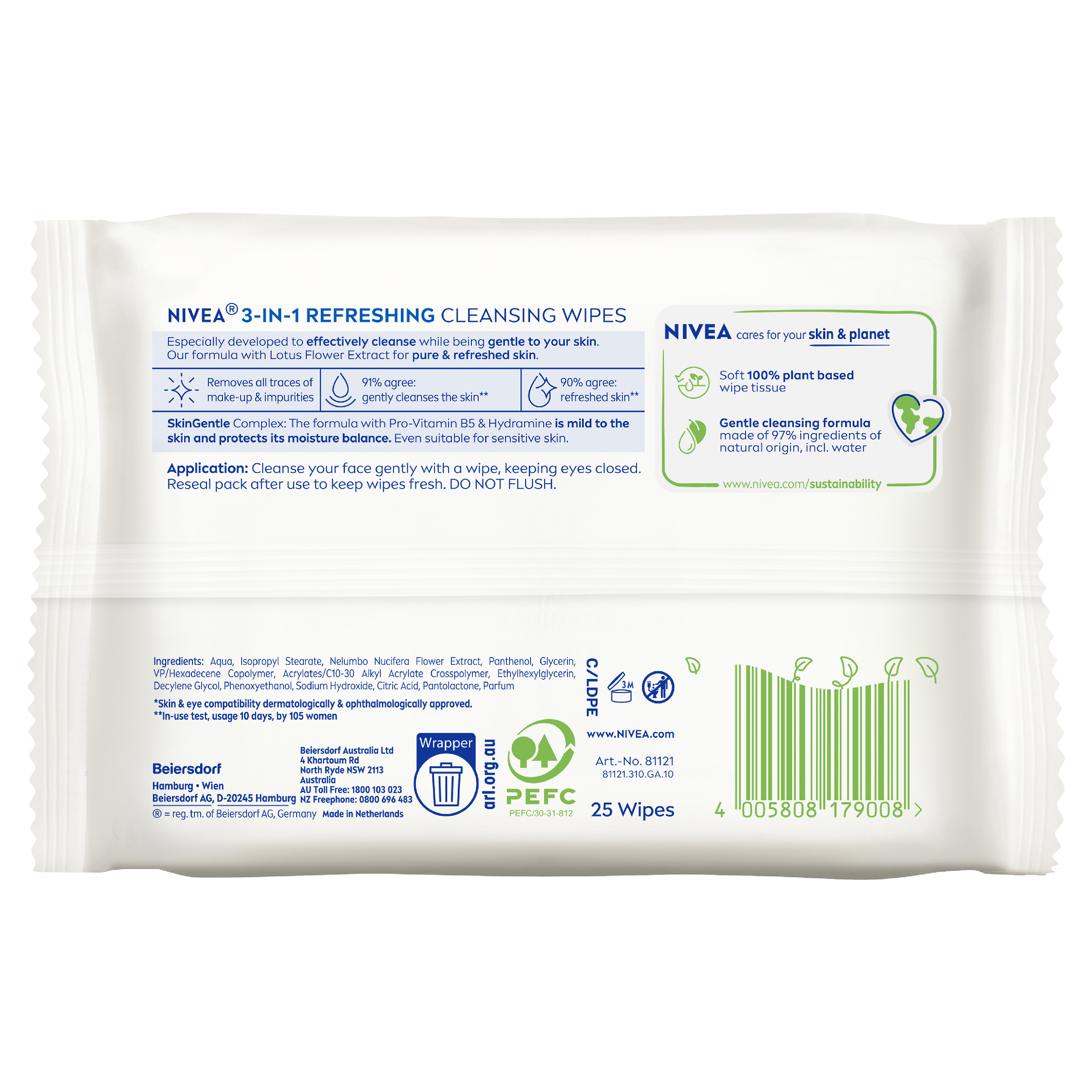 NIVEA 3 IN 1 REFRESHING WIPES 25 PACK - Image 2