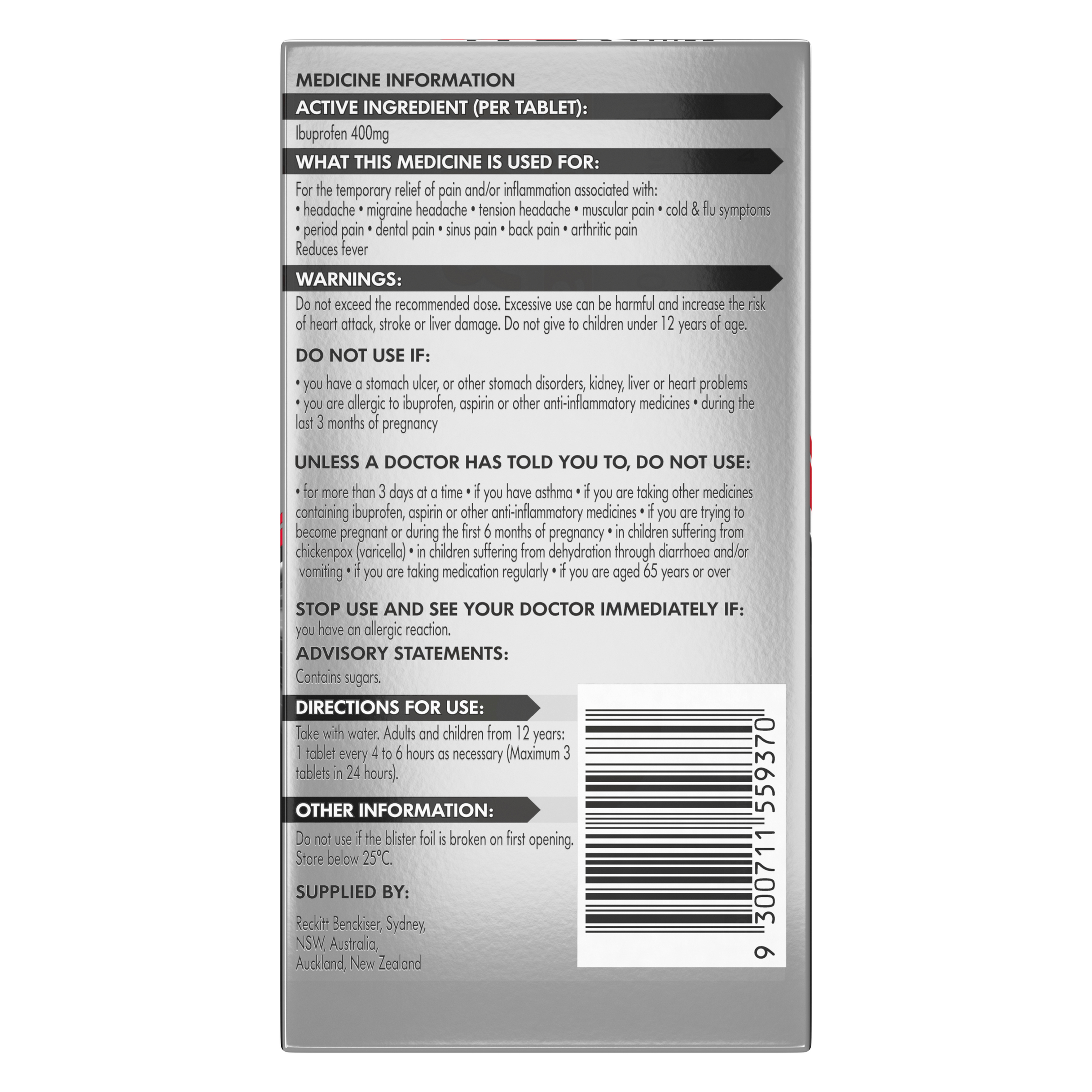 NUROFEN DOUBLE STRENGTH 400MG 12 TABLETS - Image 4