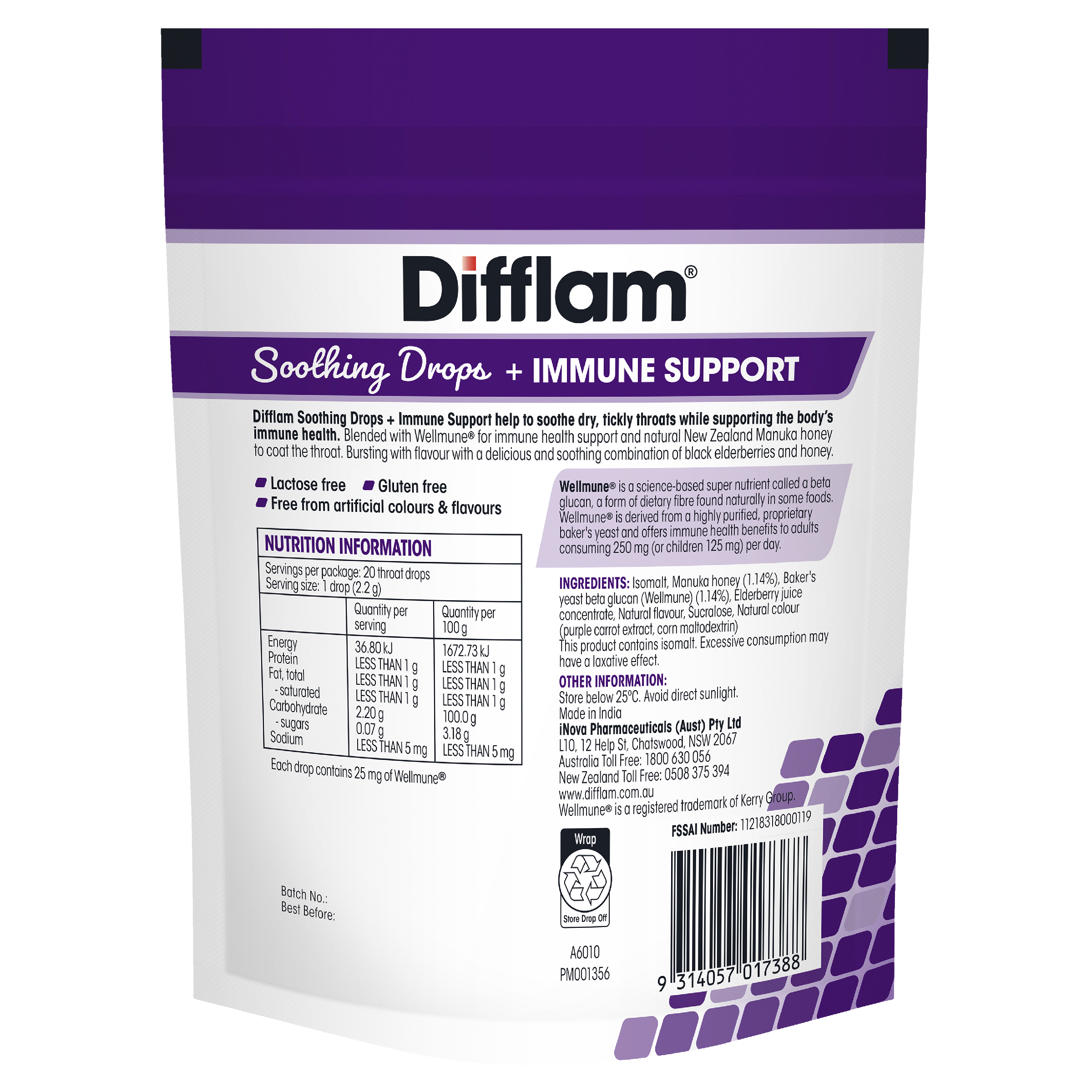 DIFFLAM+IMMUNE SUPPORT BLACK ELDERBERRY THROAT 20 LOZENGES - Image 2