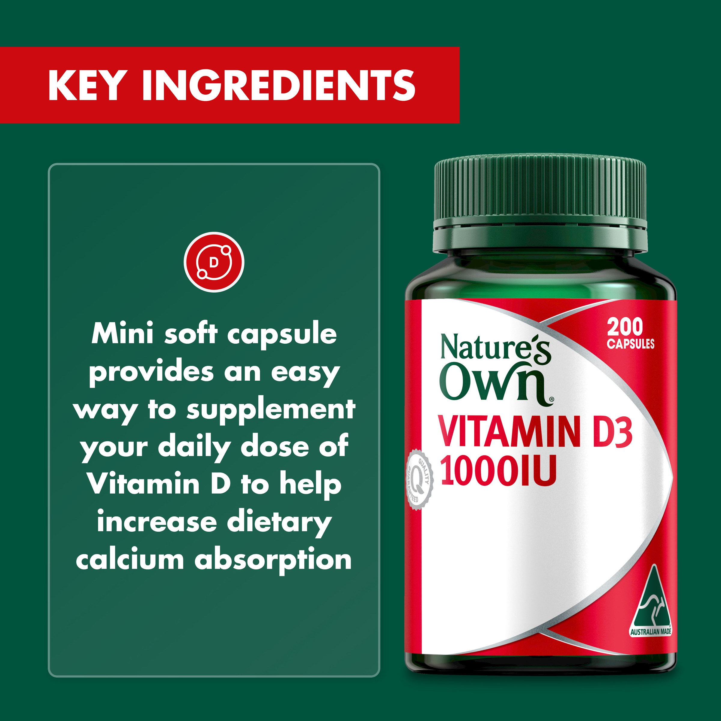 NATURES OWN VITAMIN D3 1000IU 200 CAPSULES - Image 5