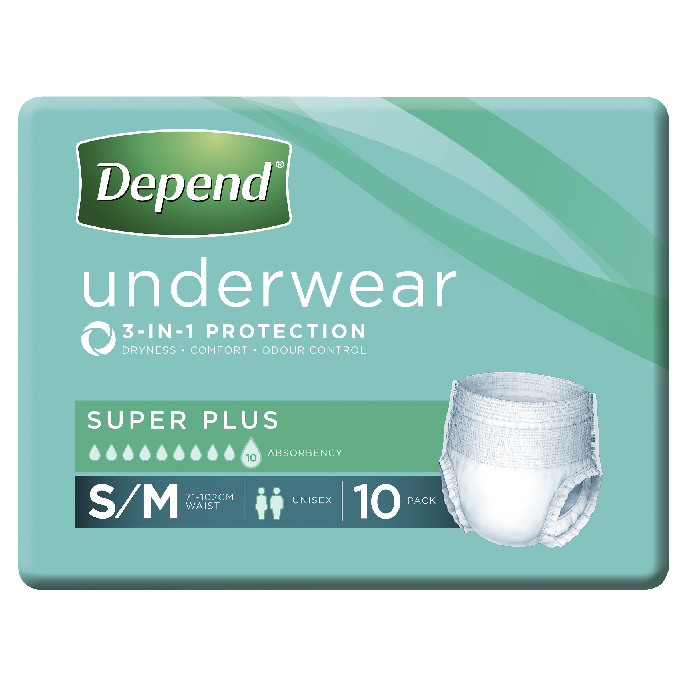 DEPEND INCONTINENCE UNDERWEAR 3-IN-1 PROTECTION SMALL/MEDIUM 10 PACK - Image 2