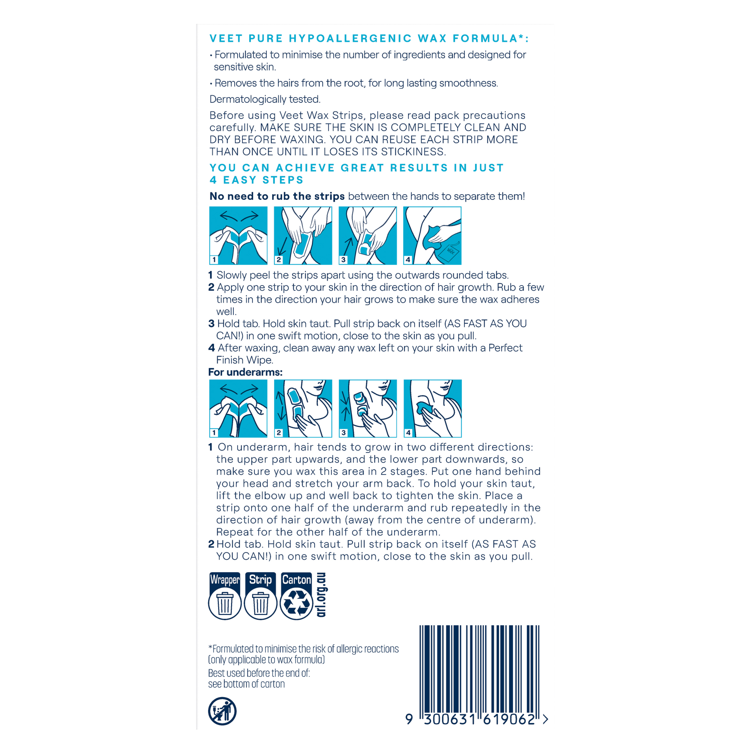 VEET PURE COLD WAX STRIPS LEGS & BODY SENSITIVE SKIN 20 PACK - Image 4