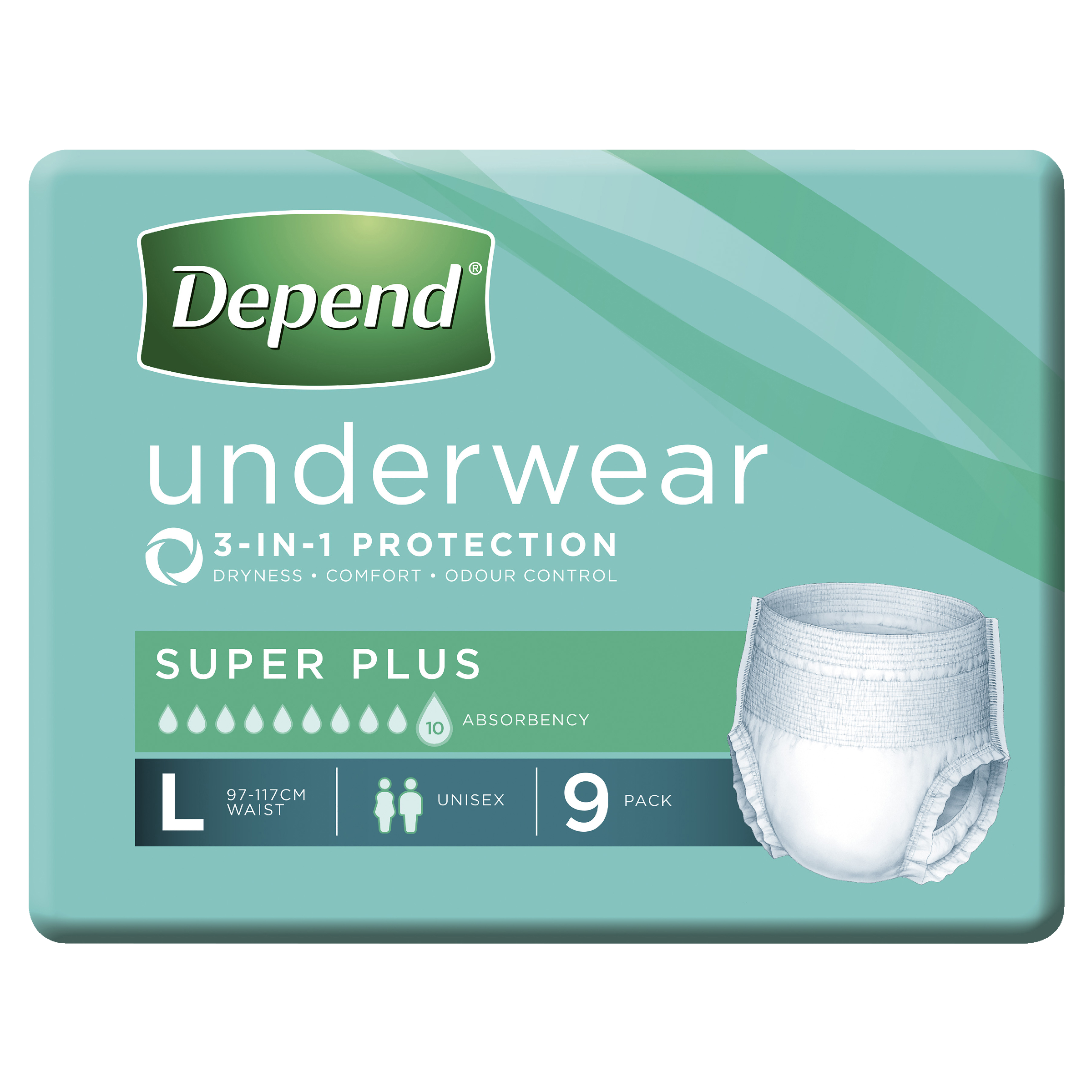 DEPEND INCONTINENCE UNDERWEAR 3-IN-1 PROTECTION LARGE 9 PACK - Image 2