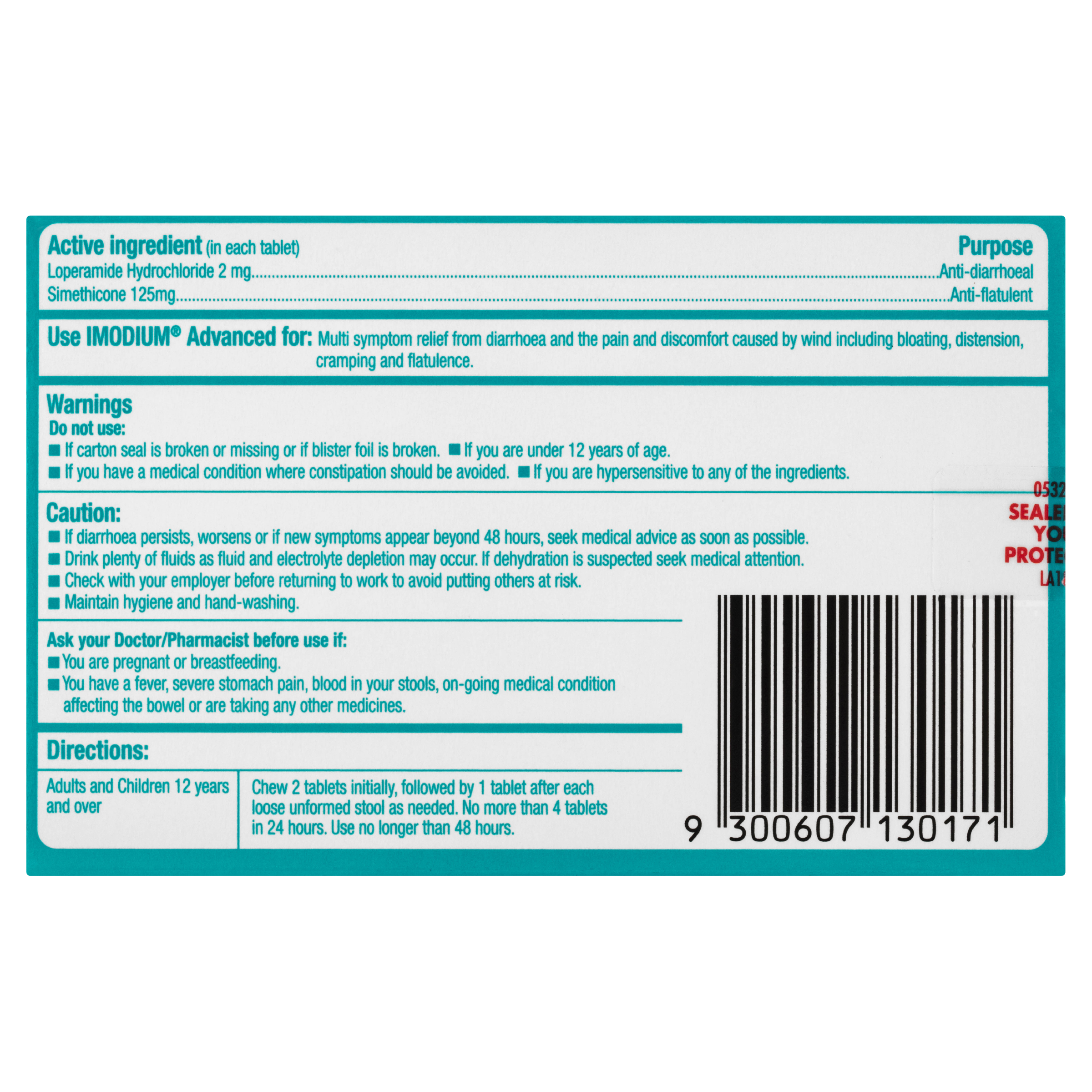 IMODIUM ADVANCED DIARRHOEA & WIND RELIEF 12 TABLETS - Image 3