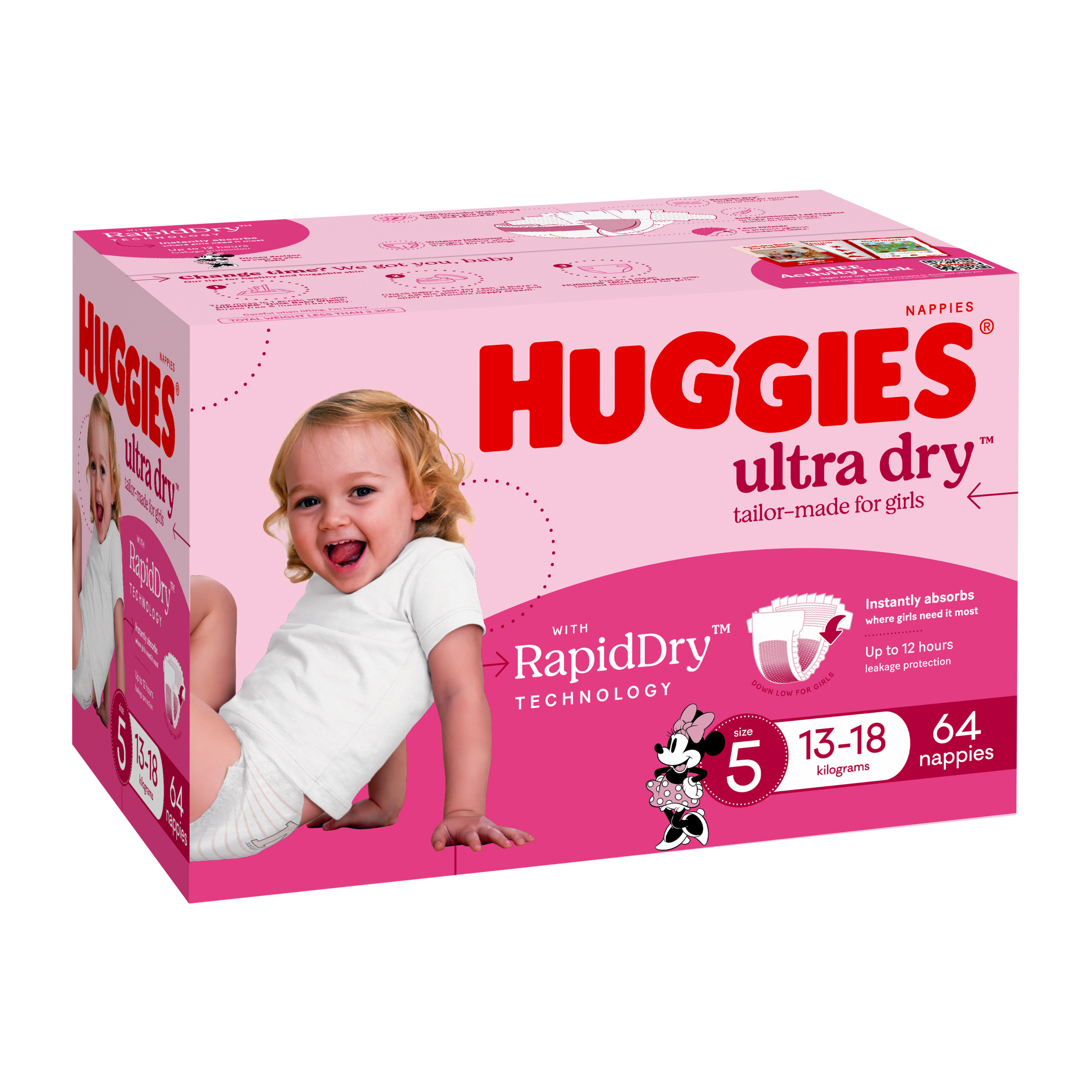 HUGGIES JUMBO ULTRADRY NAPPIES WALKER GIRL 64 PACK - Image 8
