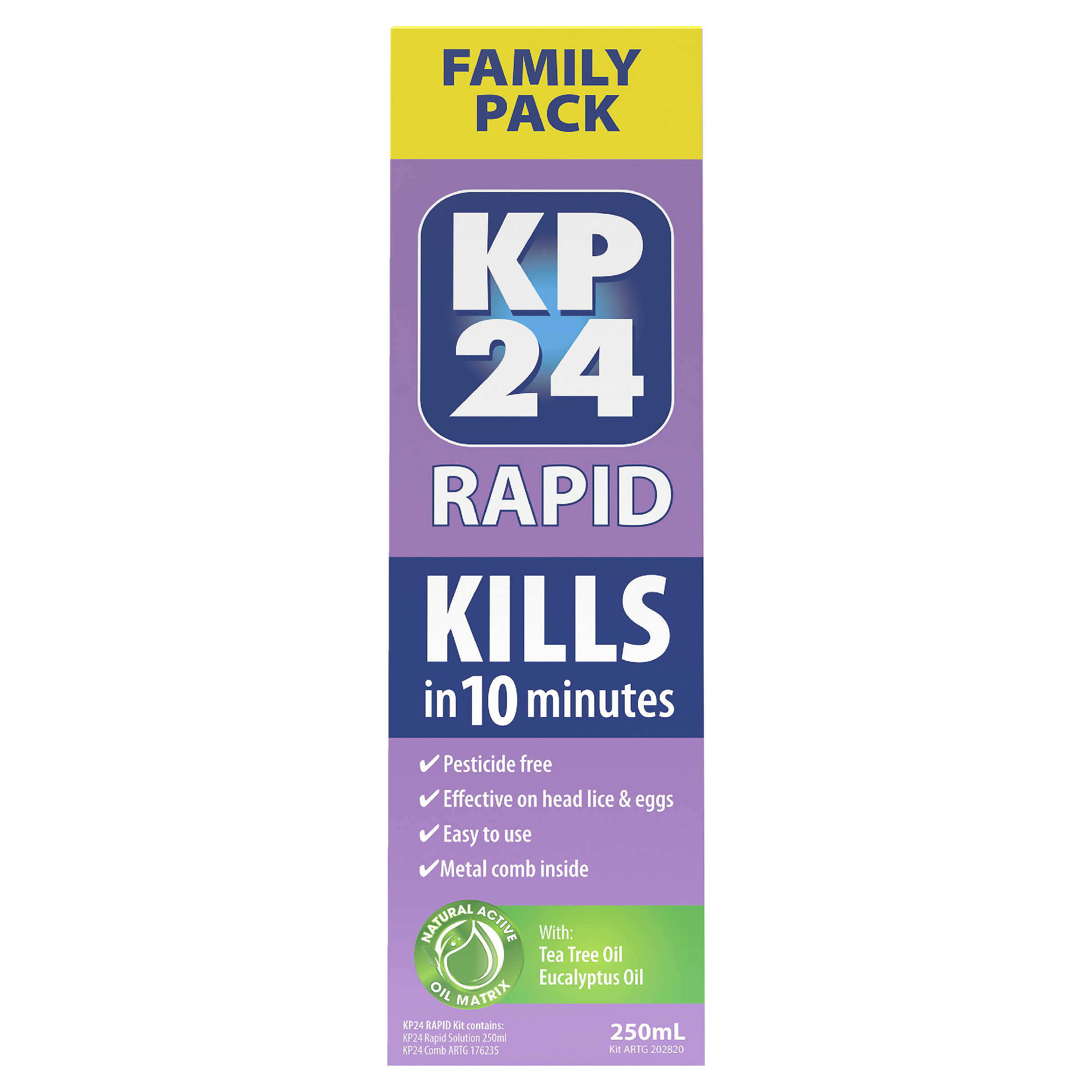 KP24 RAPID HEAD LICE TREATMENT WITH COMB 250ML - Image 2
