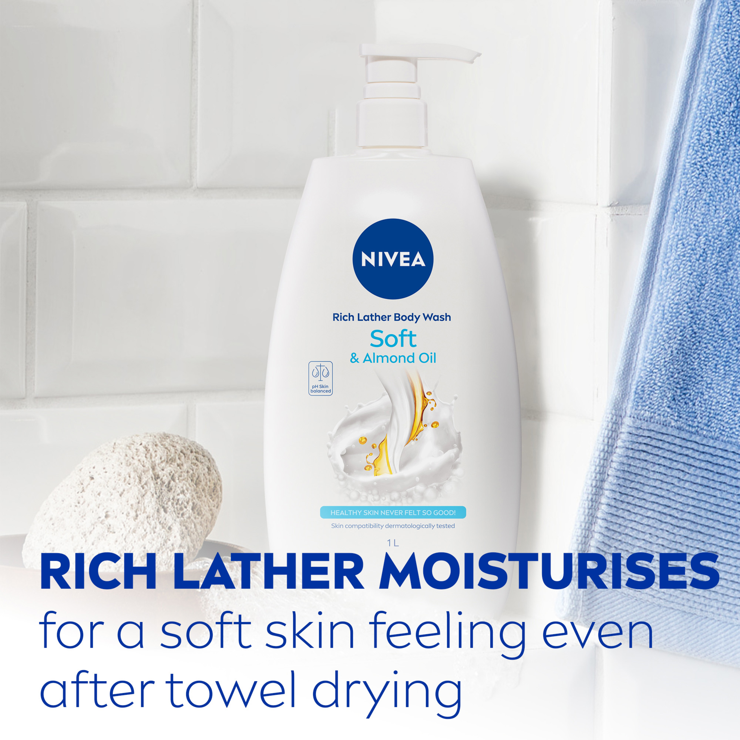 NIVEA SHOWER CREME BODY WASH NOURISHING RICH MOISTURE SOFT 1 LITRE - Image 4