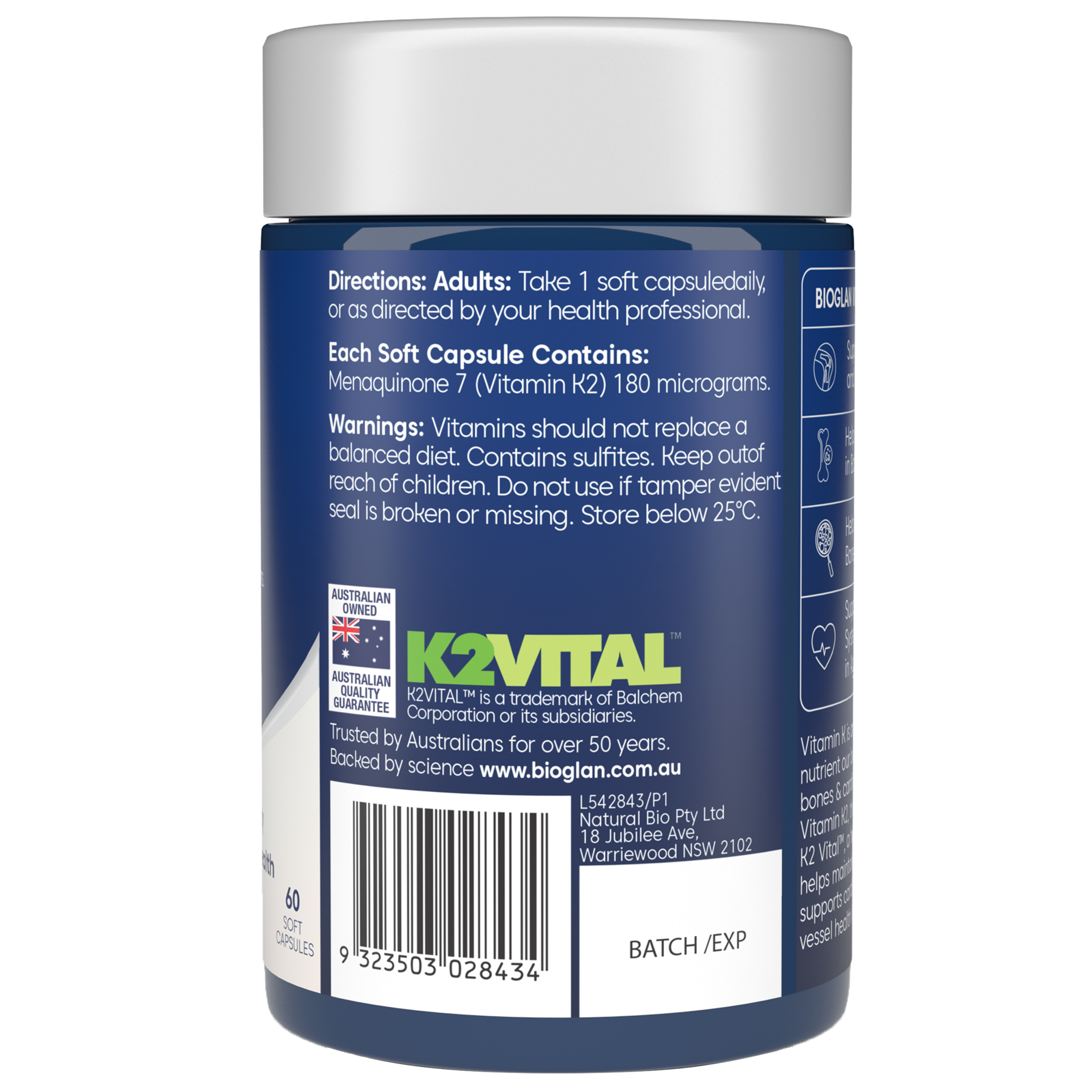 BIOGLAN VITAMIN K2 ONE-A-DAY 60 TABLETS - Image 3