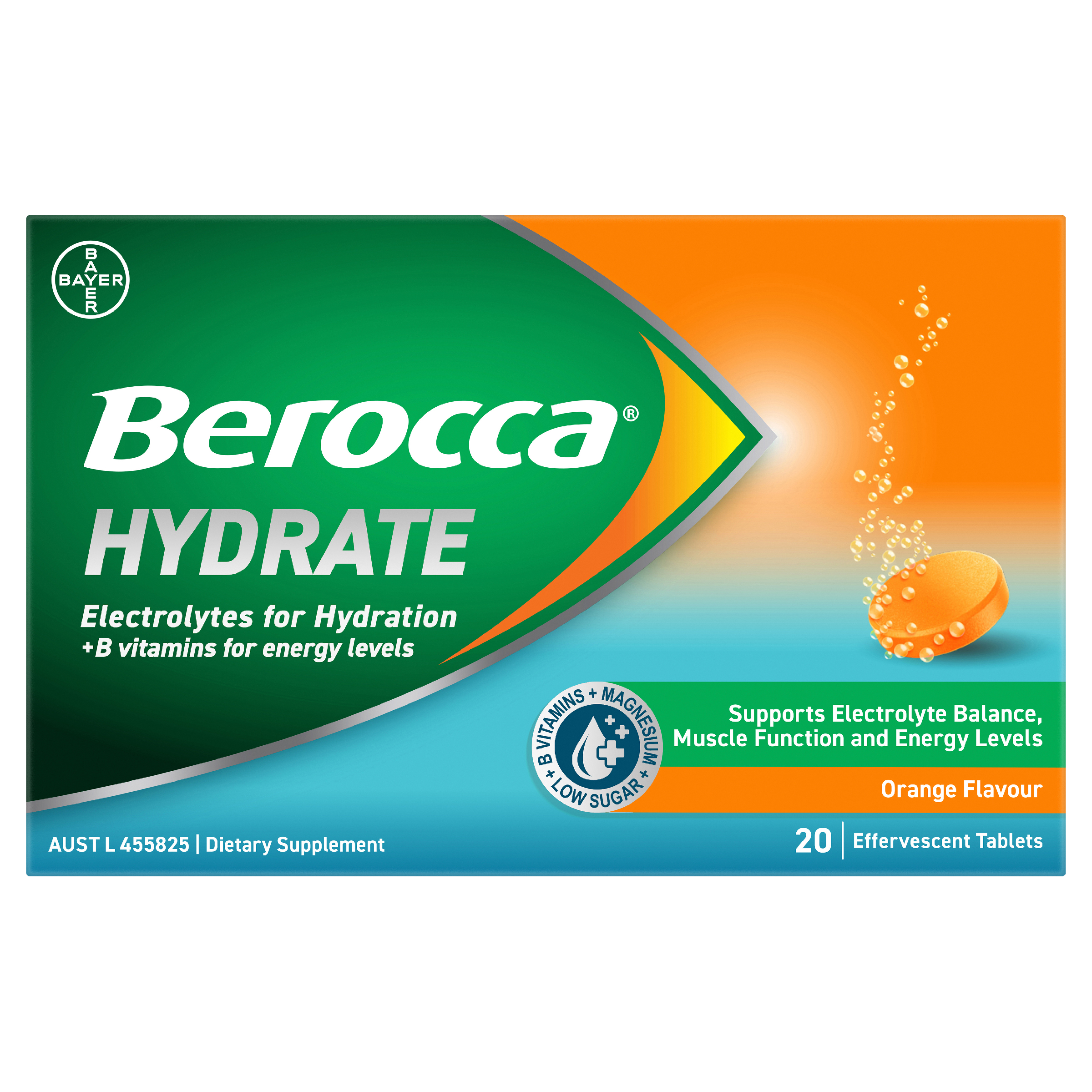 BEROCCA HYDRATE EFFERVESCENT ORANGE 20 TABLETS - Image 2