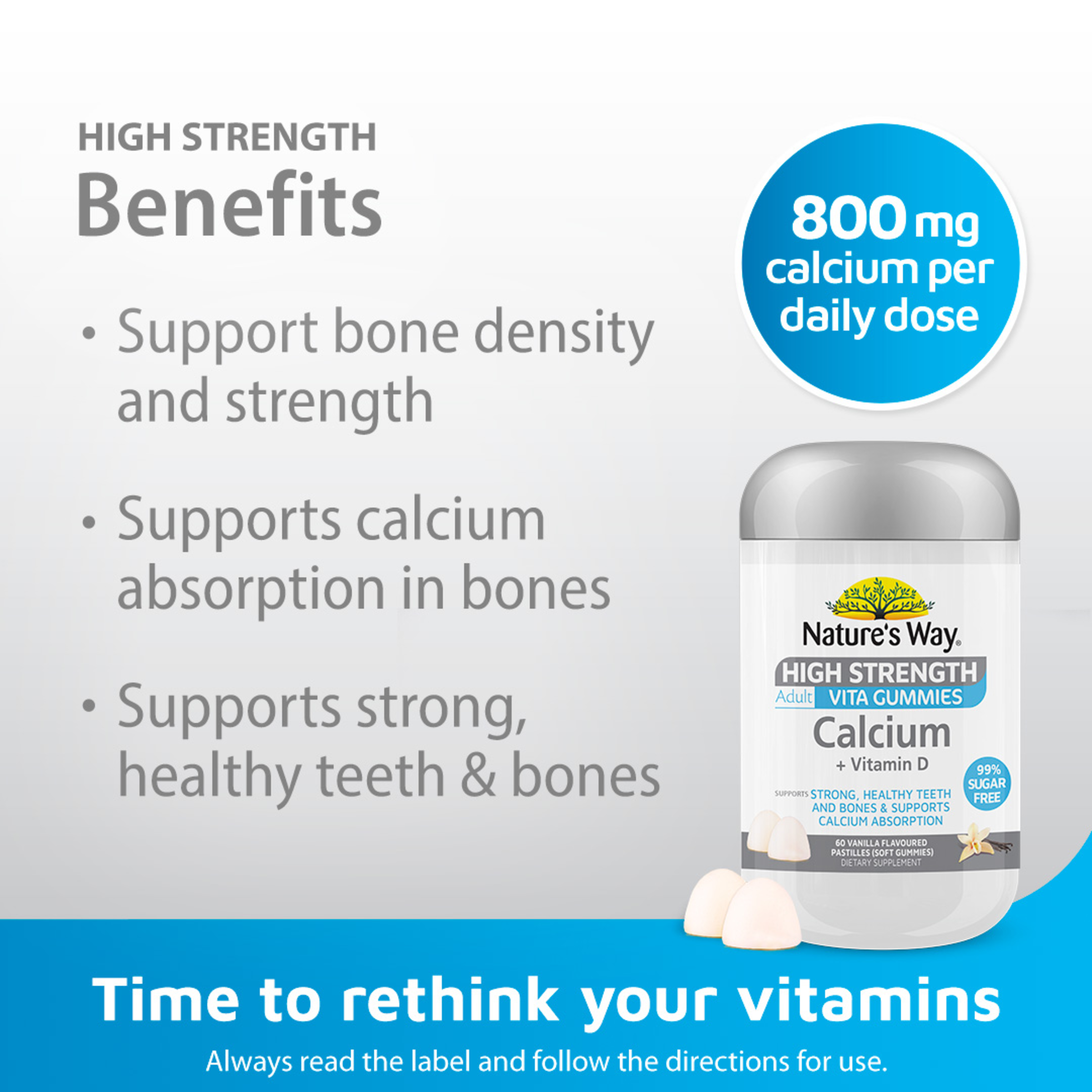 NATURES WAY HIGH STRENGTH CALCIUM + VITAMIN D GUMMIES 60 - Image 3