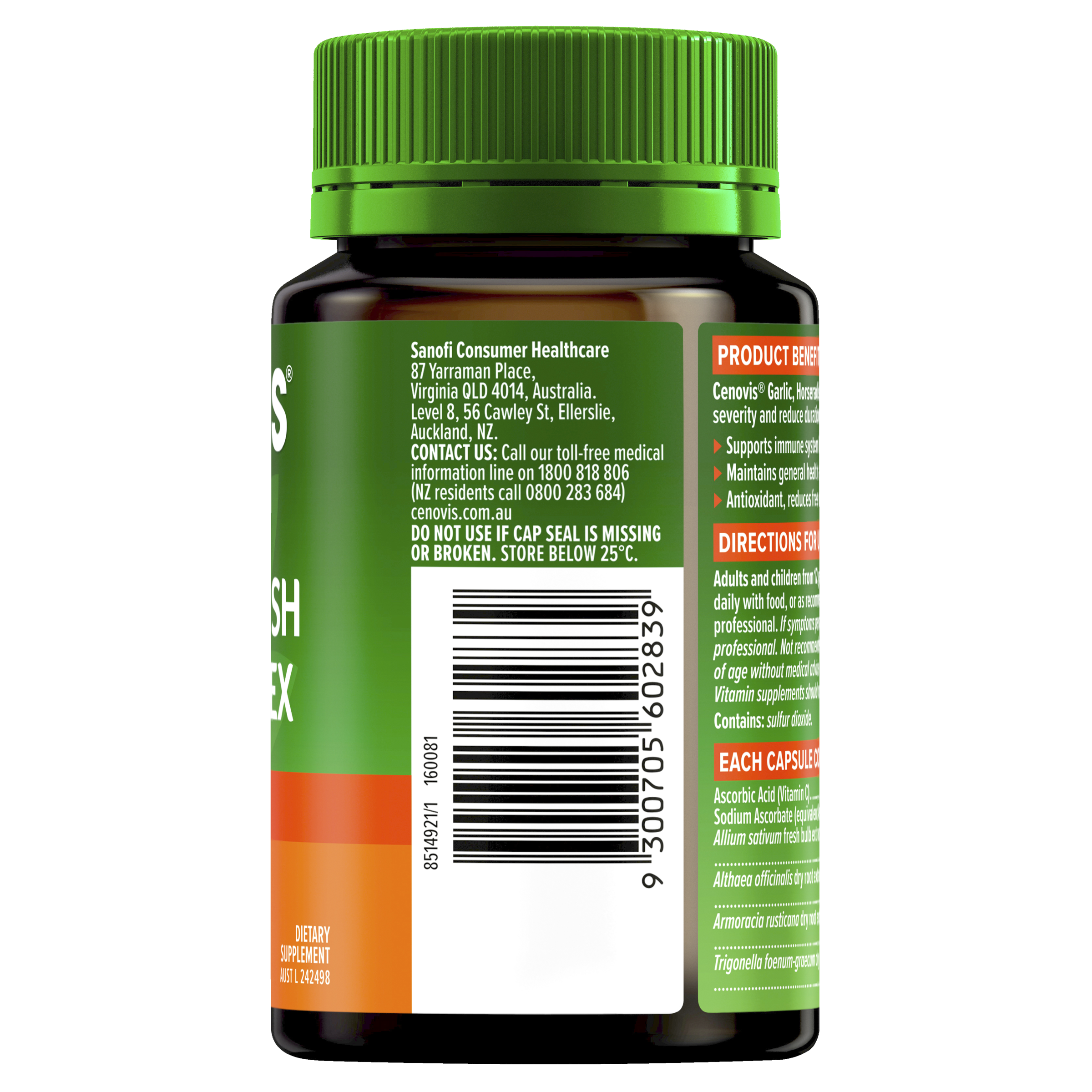 CENOVIS GARLIC HORSERADISH + C COMPLEX 120 CAPSULES - Image 4