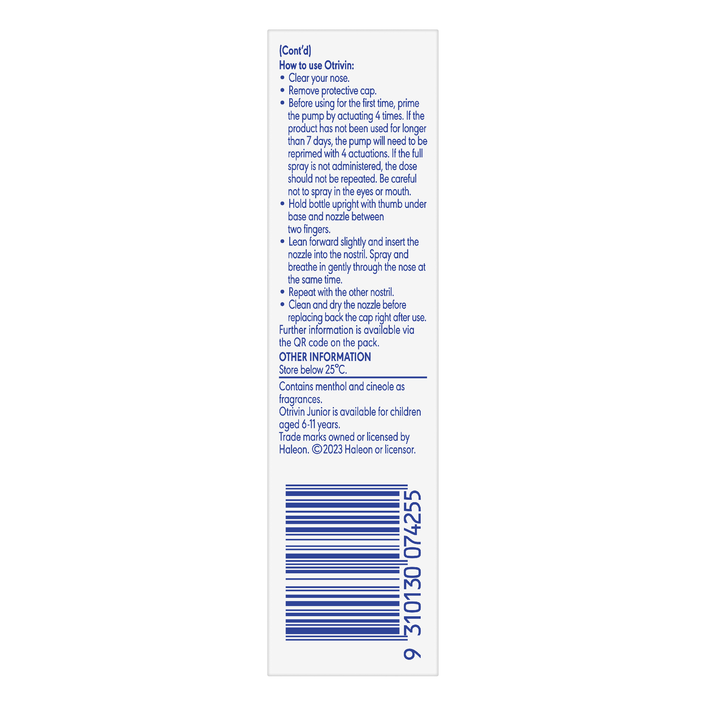 OTRIVIN ADULT METERED DOSE NASAL SPRAY MENTHOL 10ML - Image 3