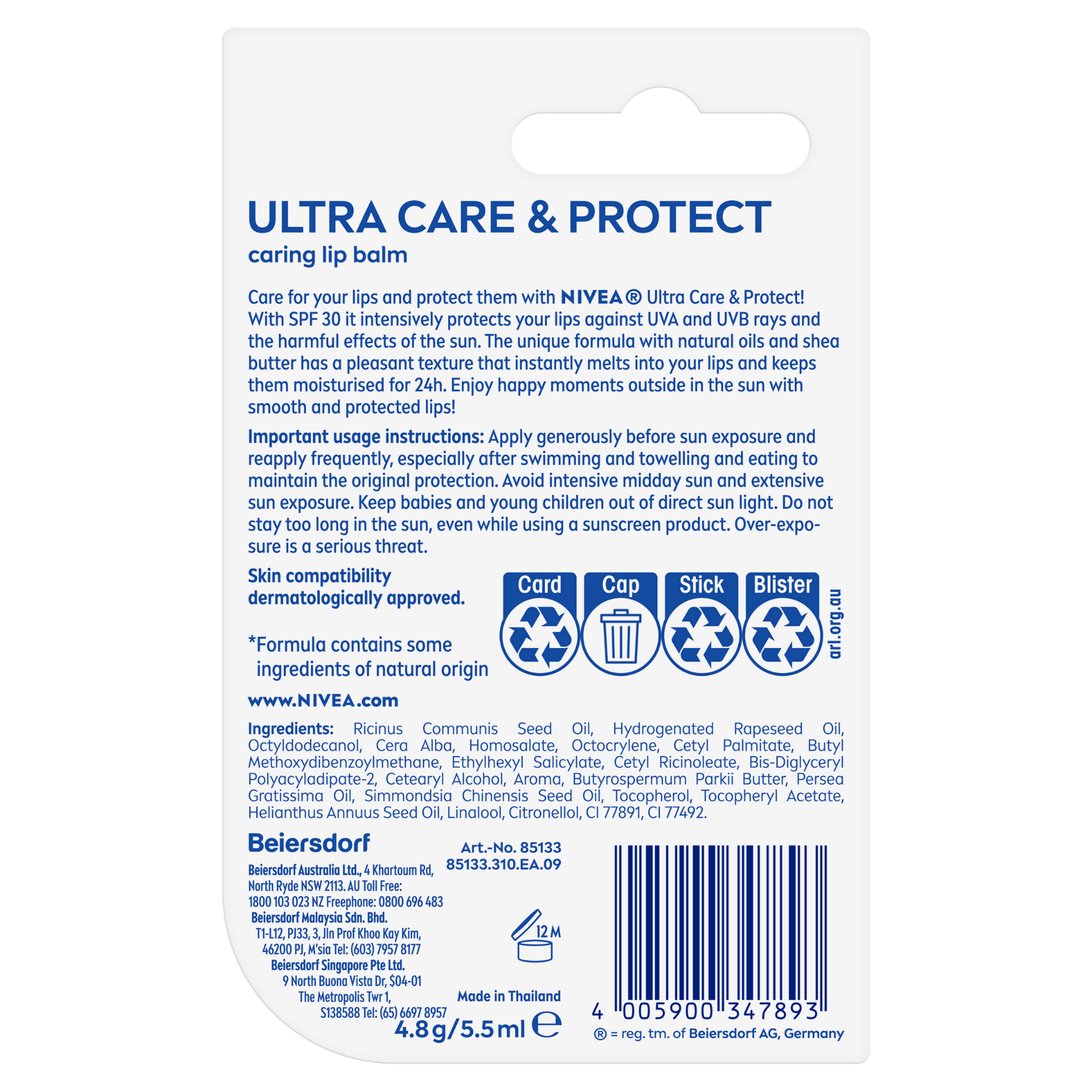 NIVEA LIP BALM STICK ULTRA REPAIR & PROTECT SPF30+ 4.8G - Image 2