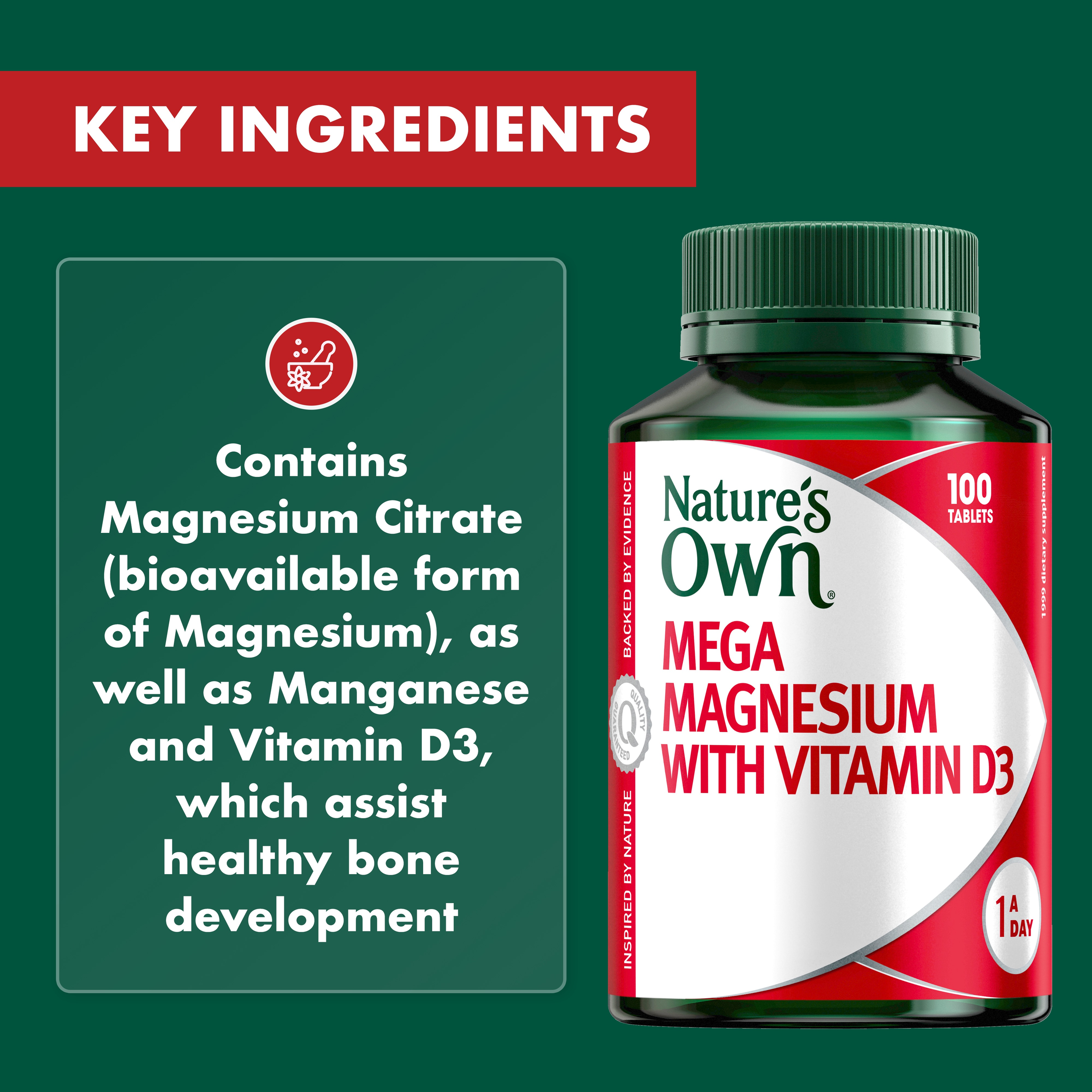NATURES OWN MEGA MAGNESIUM WITH VITAMIN D3 100 TABLETS - Image 5