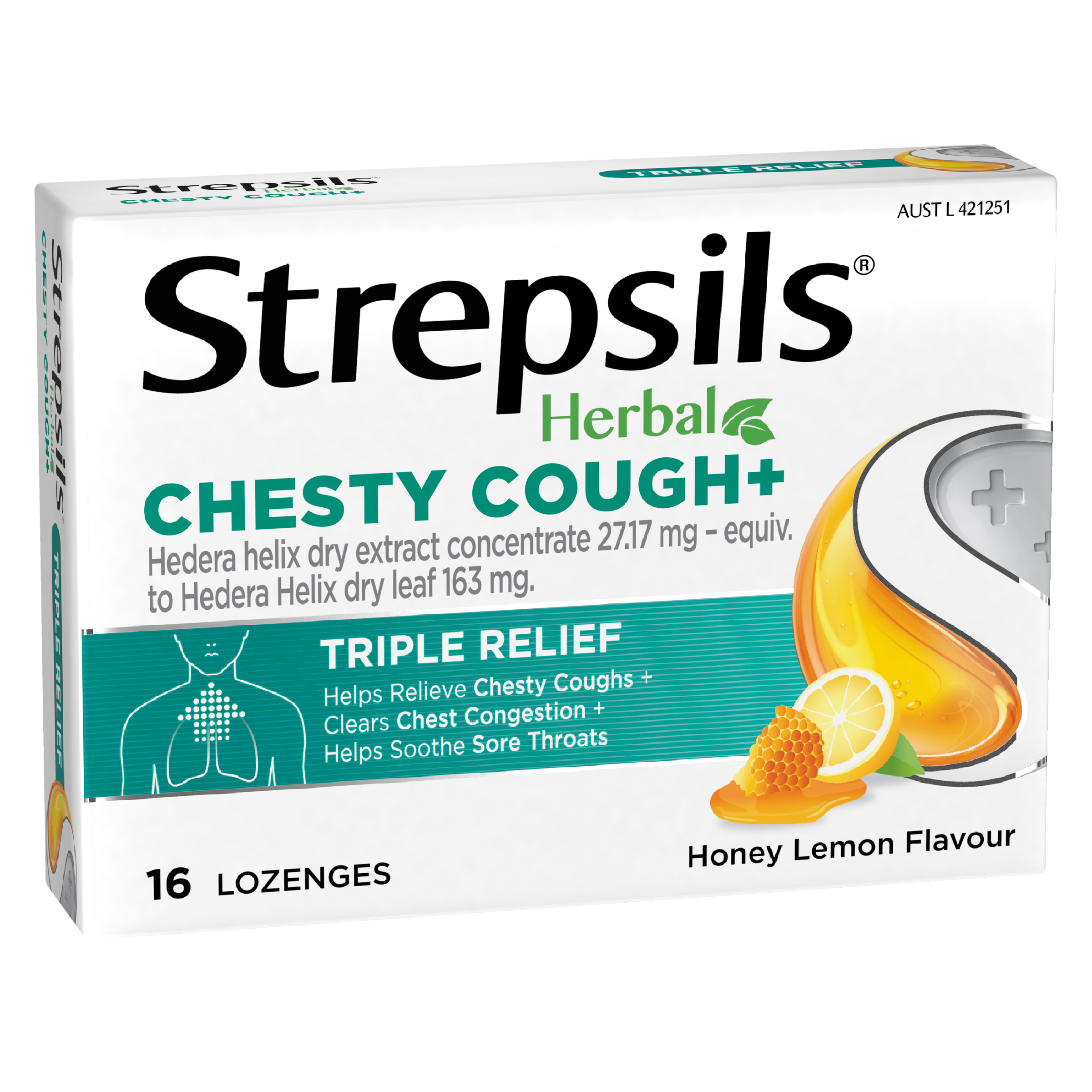 STREPSILS HERBAL CHESTY COUGH + HONEY LEMON 16 LOZENGES
