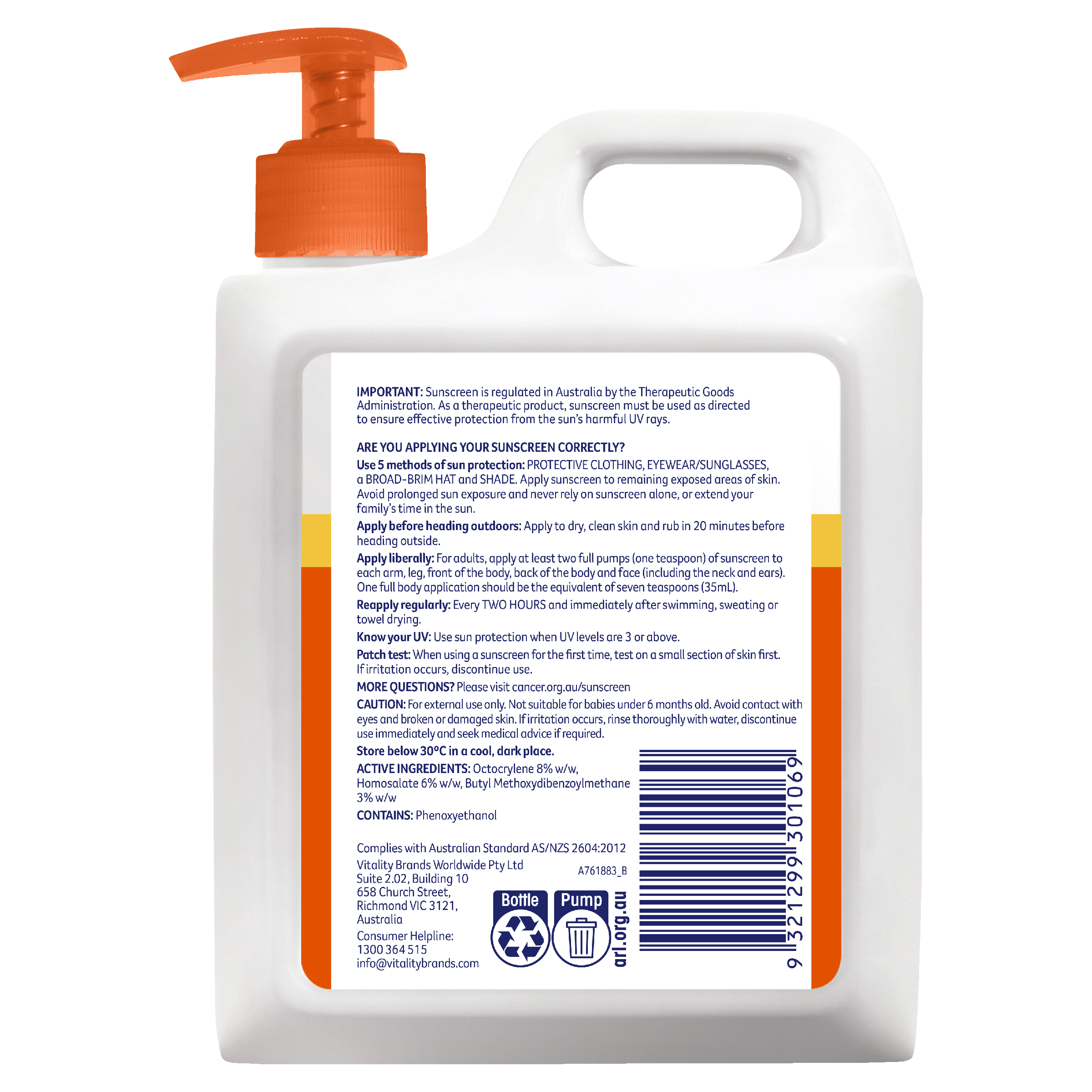 CANCER COUNCIL EVERYDAY VALUE SUNSCREEN PUMP SPF50+ 1 LITRE - Image 2