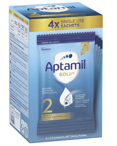 Aptamil Gold+ 2 Premium Follow-On Formula Sachets 31.2g X4