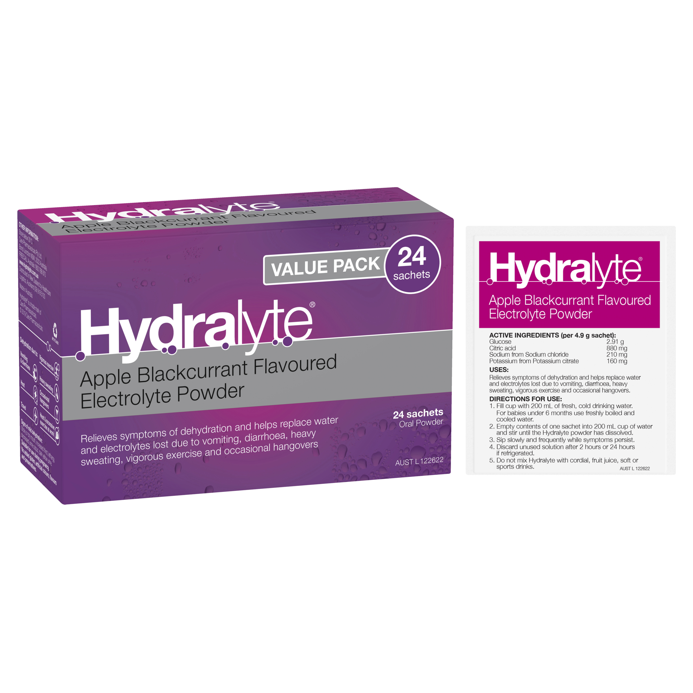 HYDRALYTE APPLE BLACKCURRANT SACHETS 24 PACK - Image 10
