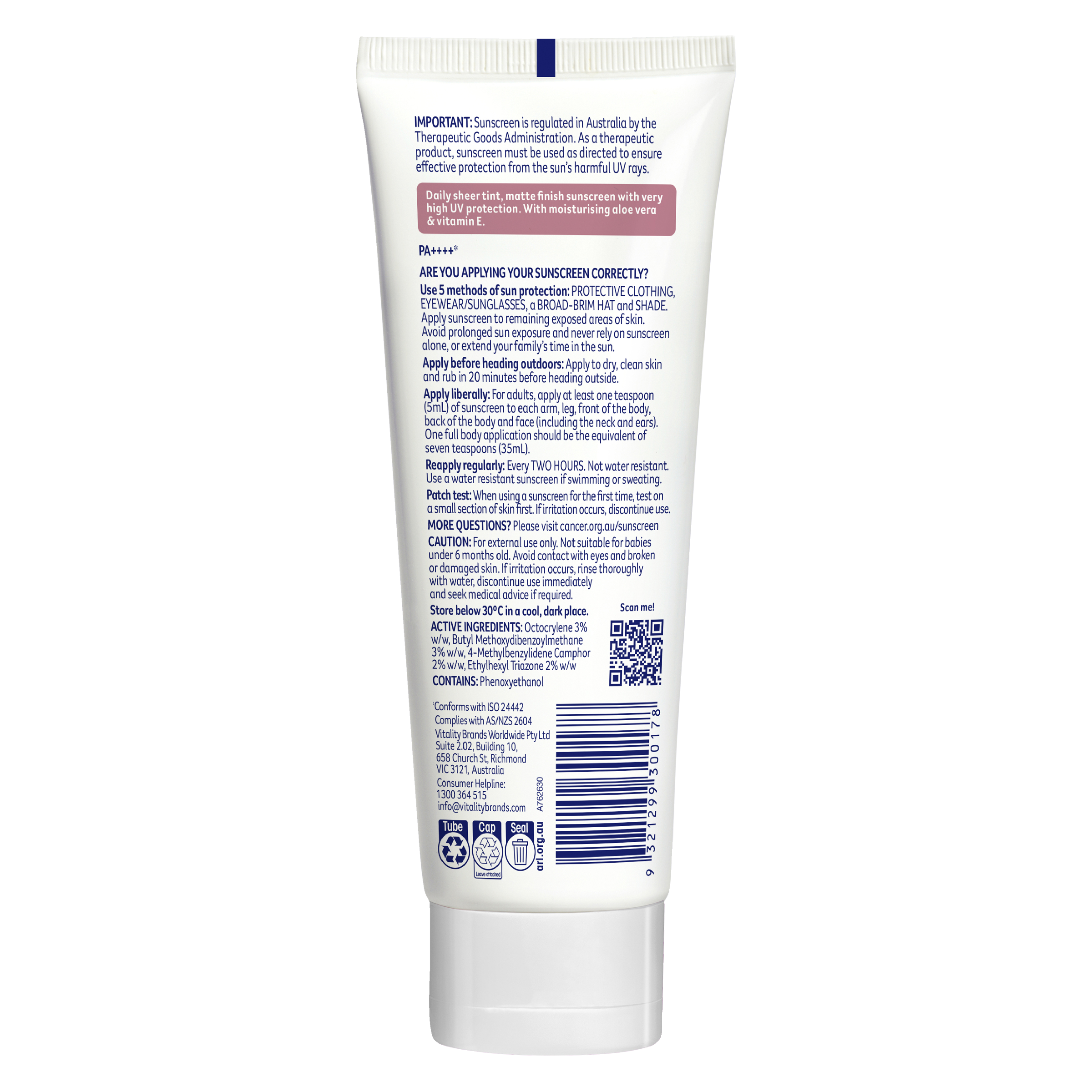 CANCER COUNCIL FACE SUNSCREEN MATT MED TINT TUBE SPF50+ 75ML - Image 2