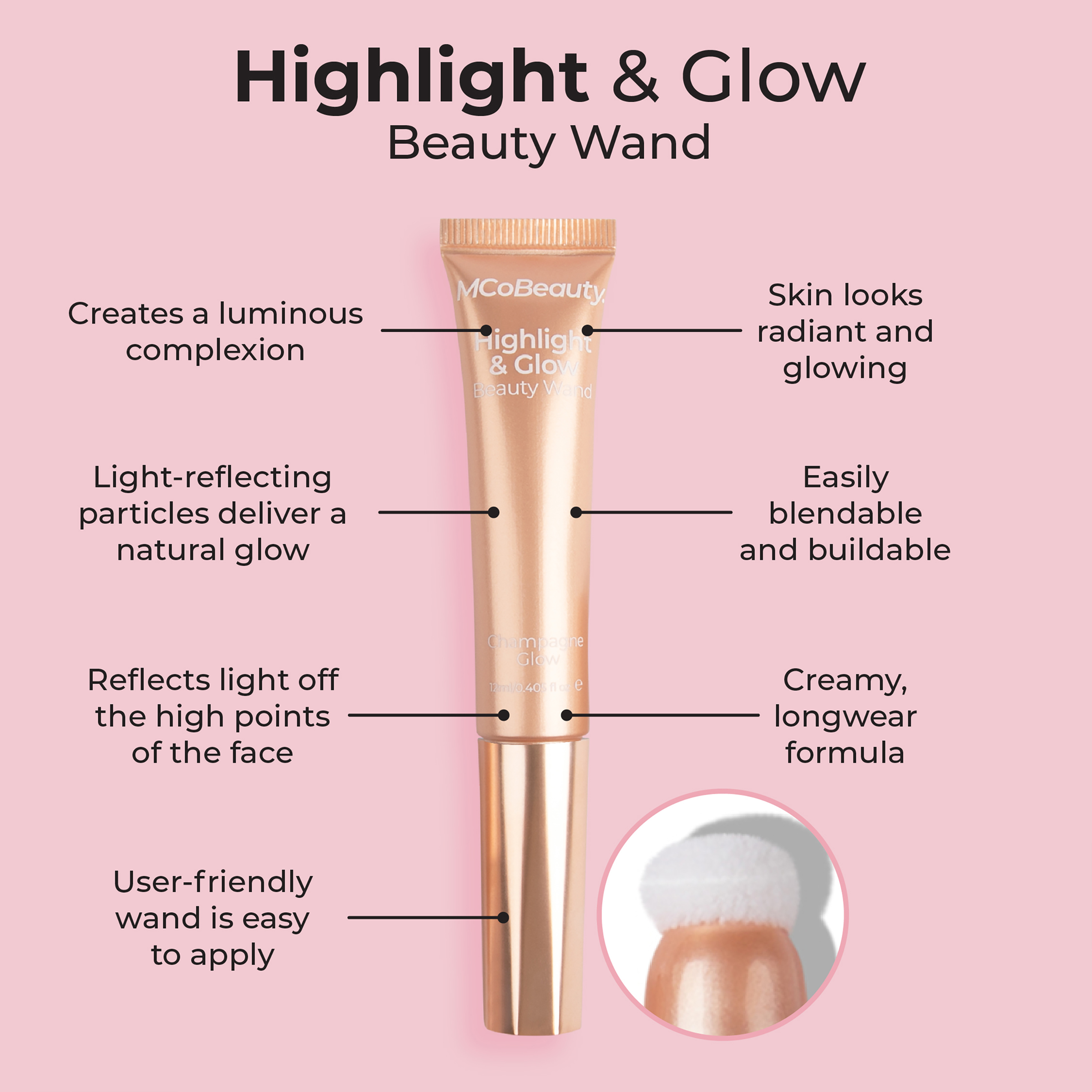MCO BEAUTY HIGHLIGHT & GLOW BEAUTY WAND CHAMPAGNE GLOW 12ML - Image 2