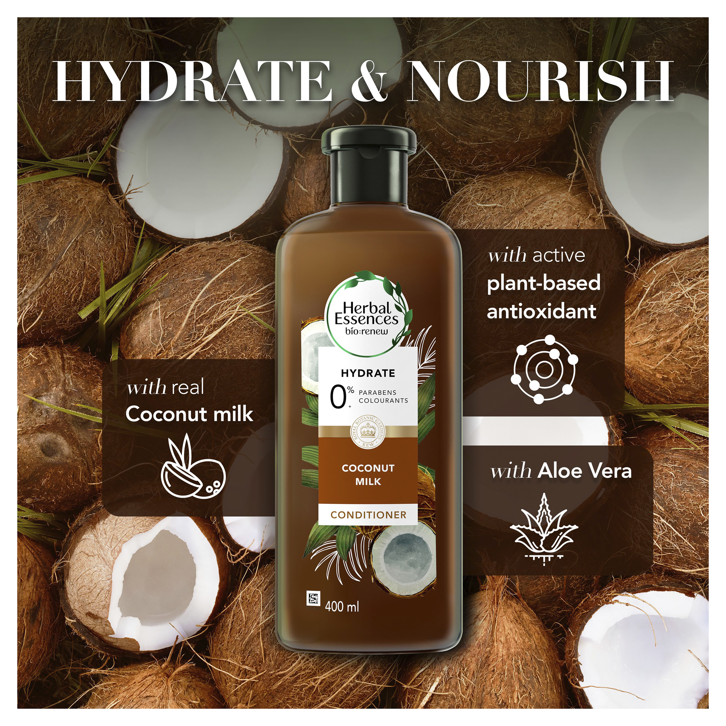 HERBAL ESSENCES BIO RENEW COCONUT MILK CONDITIONER 400ML - Image 3