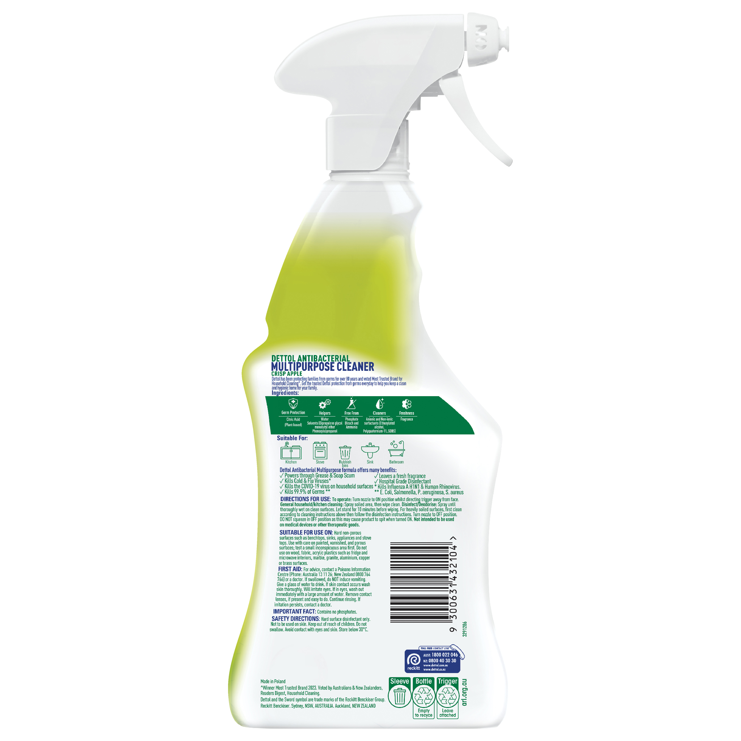 DETTOL MULTI PURPOSE SPRAY CRISP APPLE BURST 750ML - Image 4